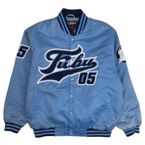 Fubu Y2K FUBU SATIN VARSITY JACKET BABY BLUE | Grailed