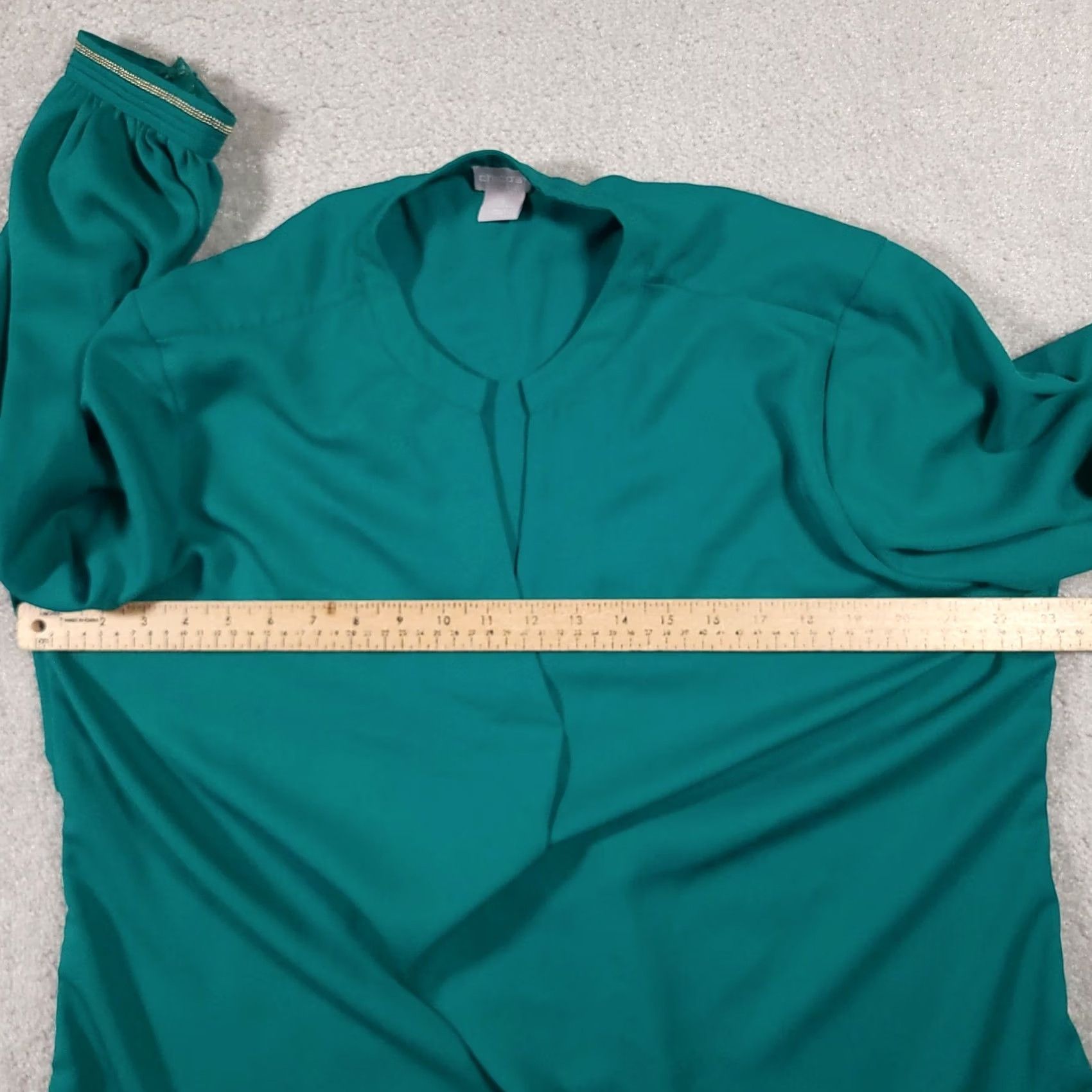 Vintage VINTAGE Chico's Shirt Women's Blouse Green V-Neck Long Sleeve Studded Snap Cuff XL Lounge/Workwear Size XL / US 12-14 / IT 48-50 - 7 Thumbnail
