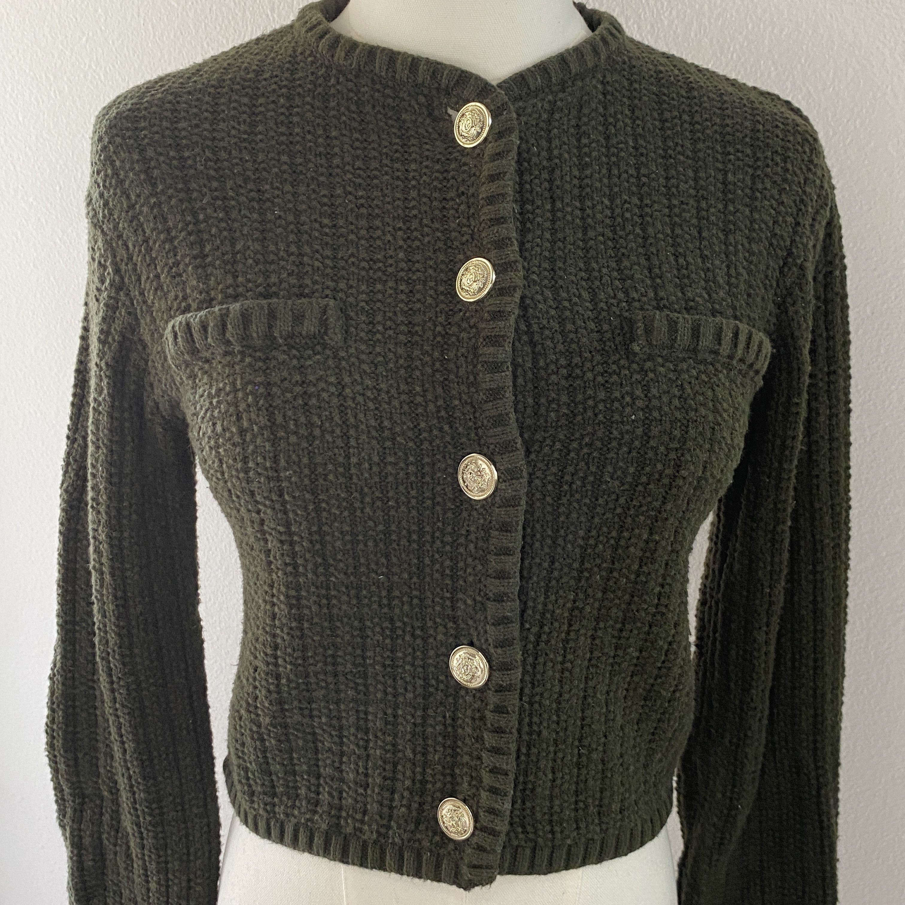 H&M H&M Olive Green Chunky Knit Cardigan Sweater Size XS / US 0-2 / IT 36-38 - 10 Thumbnail