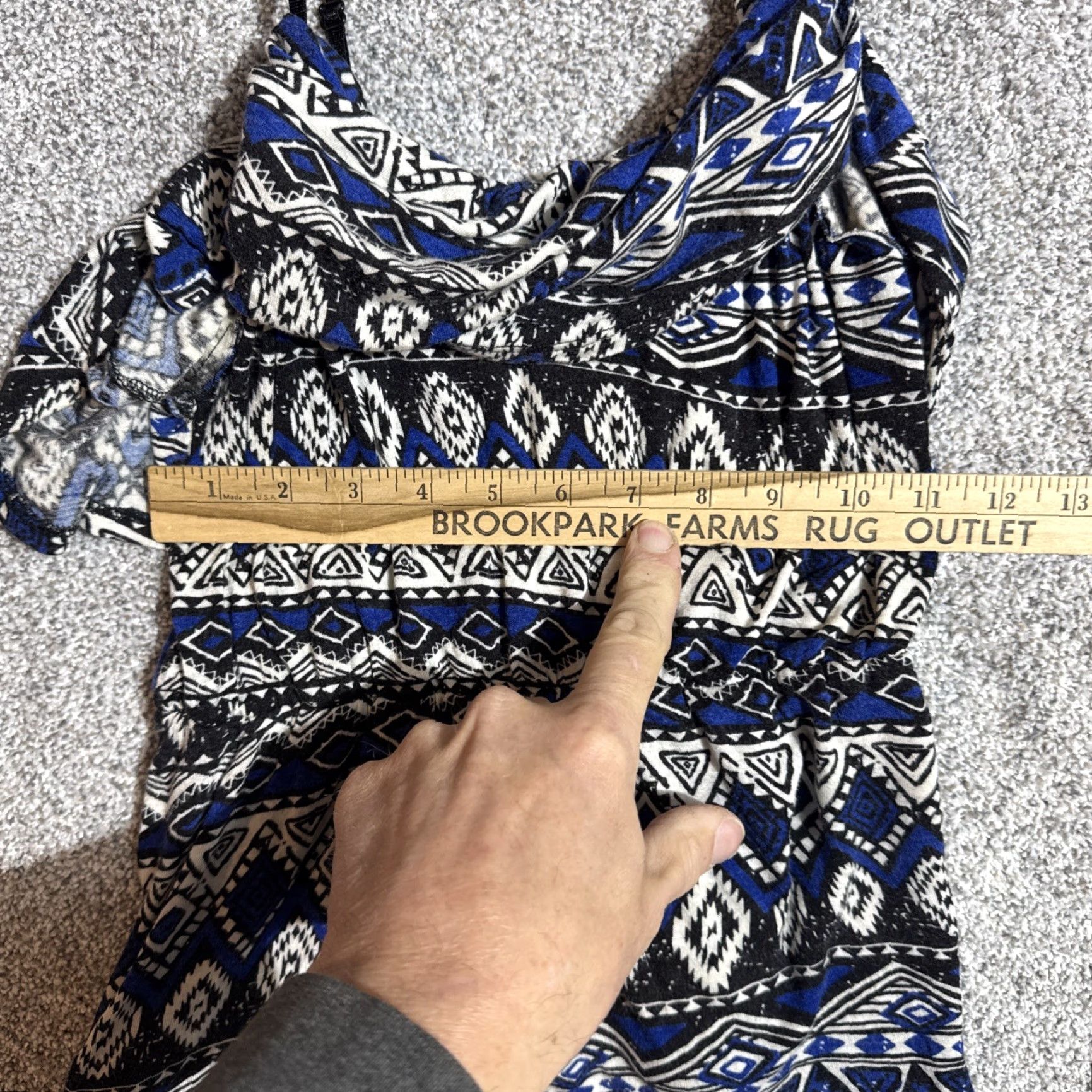 Vintage Y2K Boho Ruffle Top Womens Small Southwestern Aztec Off Shoulder Festival USA Blouse Rayon Spandex Blue Short Sleeve Geometric Ruffle Size S / US 4 / IT 40 - 3 Thumbnail