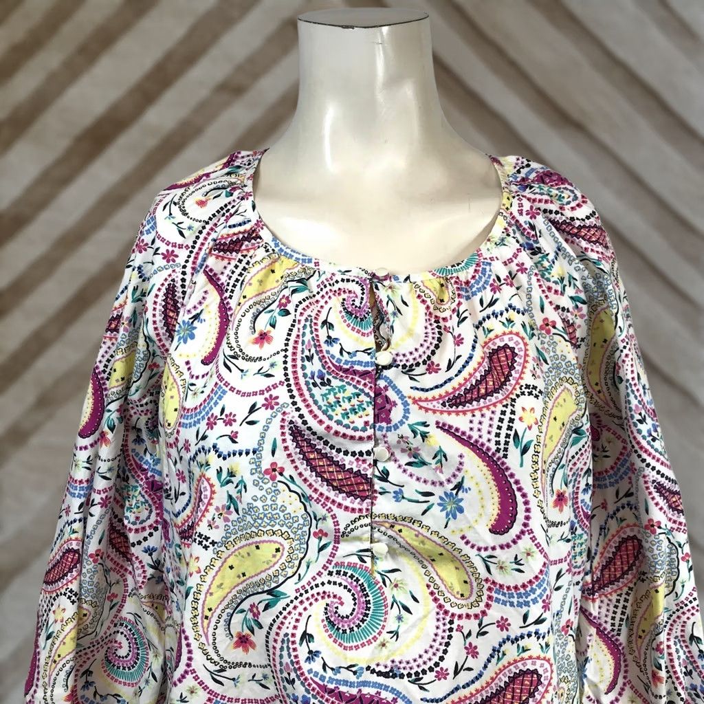 Talbots VINTAGE Talbots Petites Paisley Floral Cotton Blouse White Pink Yellow MP 3/4 Sleeve Size M / US 6-8 / IT 42-44 - 1 Thumbnail