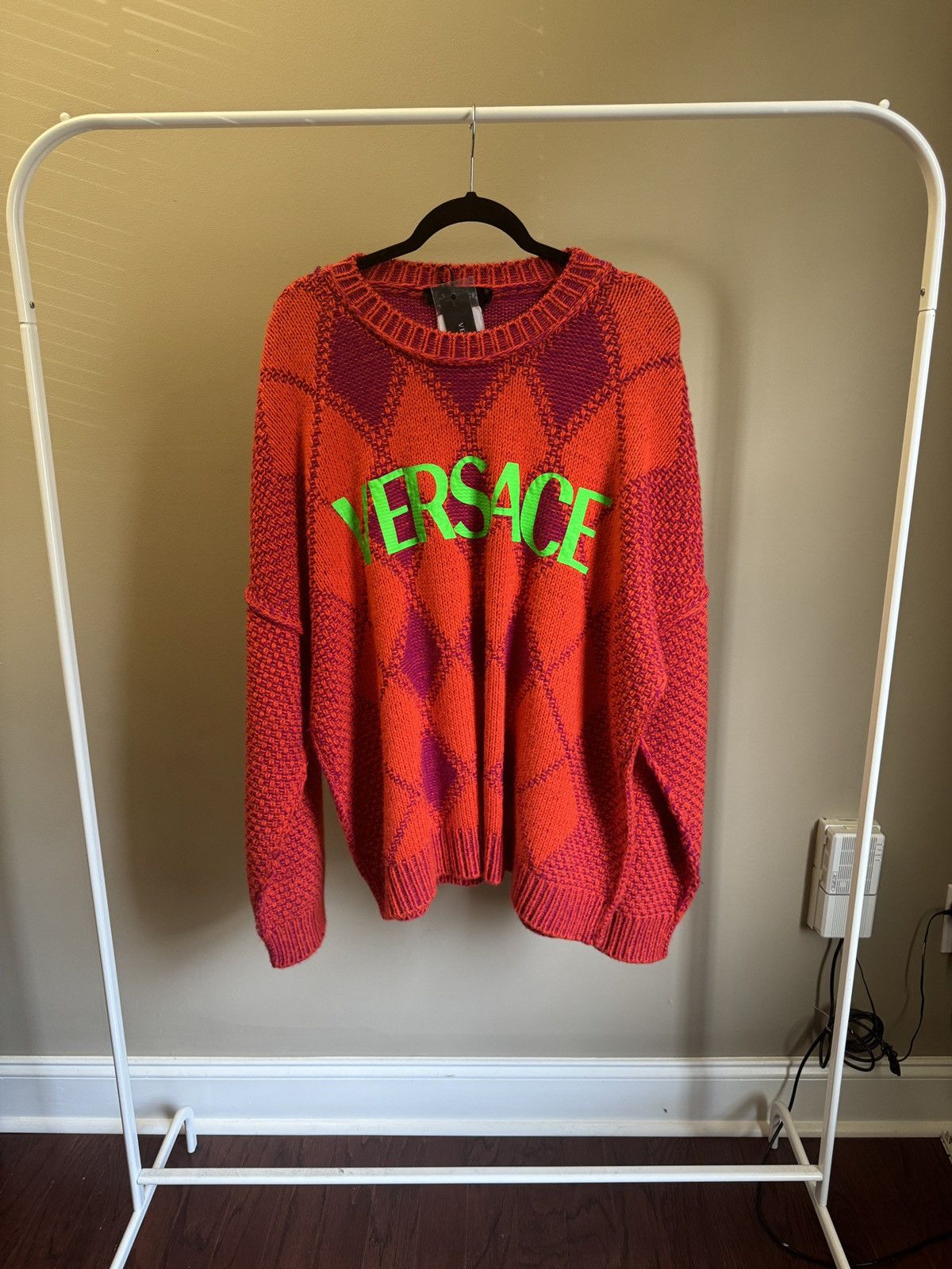 Versace Versace Runway Logo-Appliqué Argyle Knit Sweater Jumper Size US XL / EU 56 / 4 - 1 Thumbnail