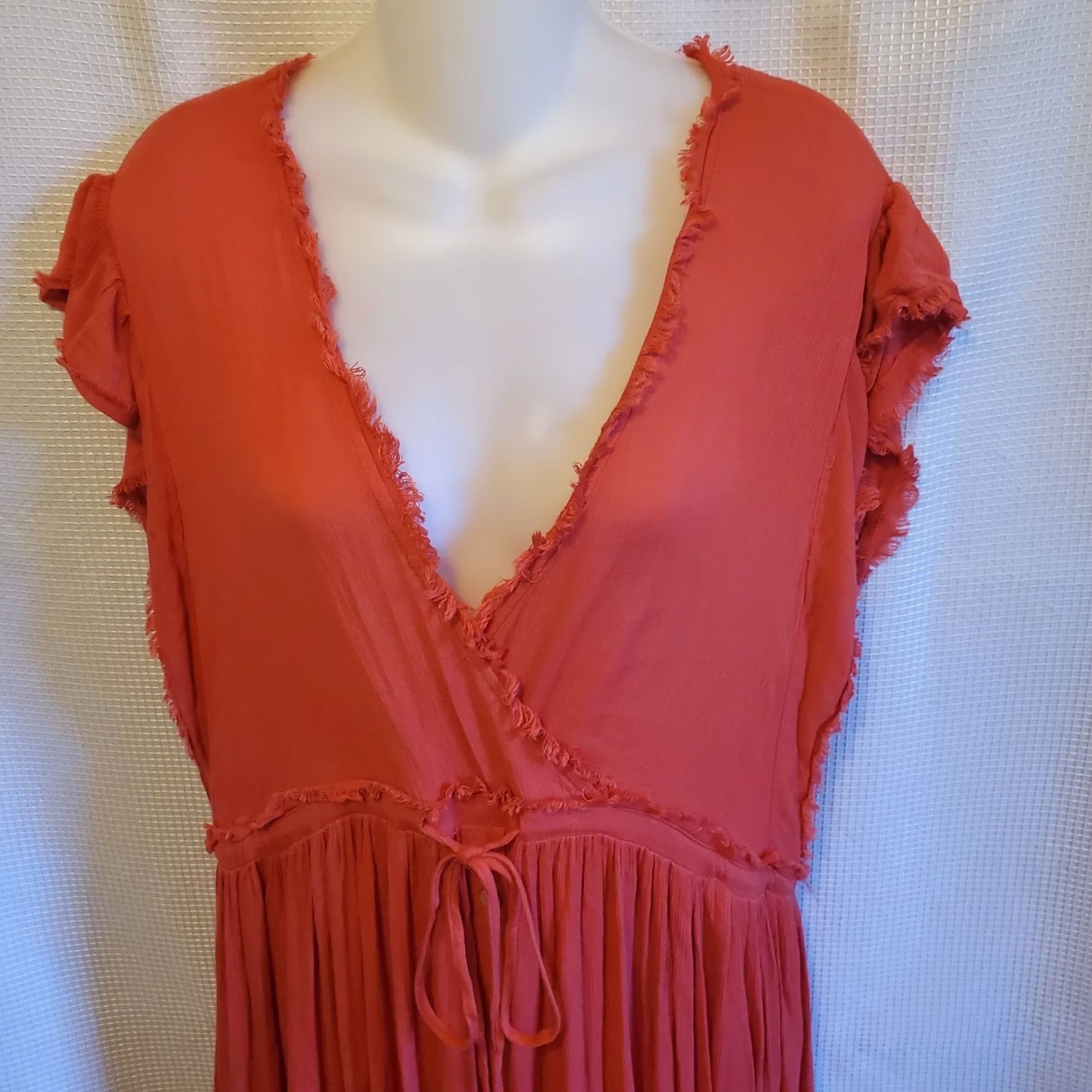 Vintage Easel Maxi Dress Sz Large Red Orange Gauzy Boho Button Front Size L / US 10 / IT 46 - 2 Thumbnail