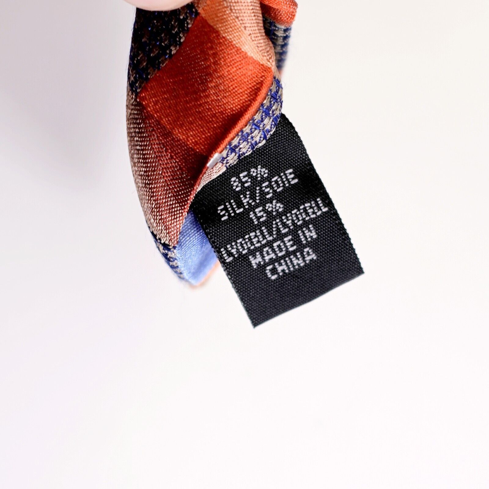 Van Heusen Van Heusen Orange Blue Woven Check Plaid Lyocell Silk Tie Size ONE SIZE - 4 Thumbnail