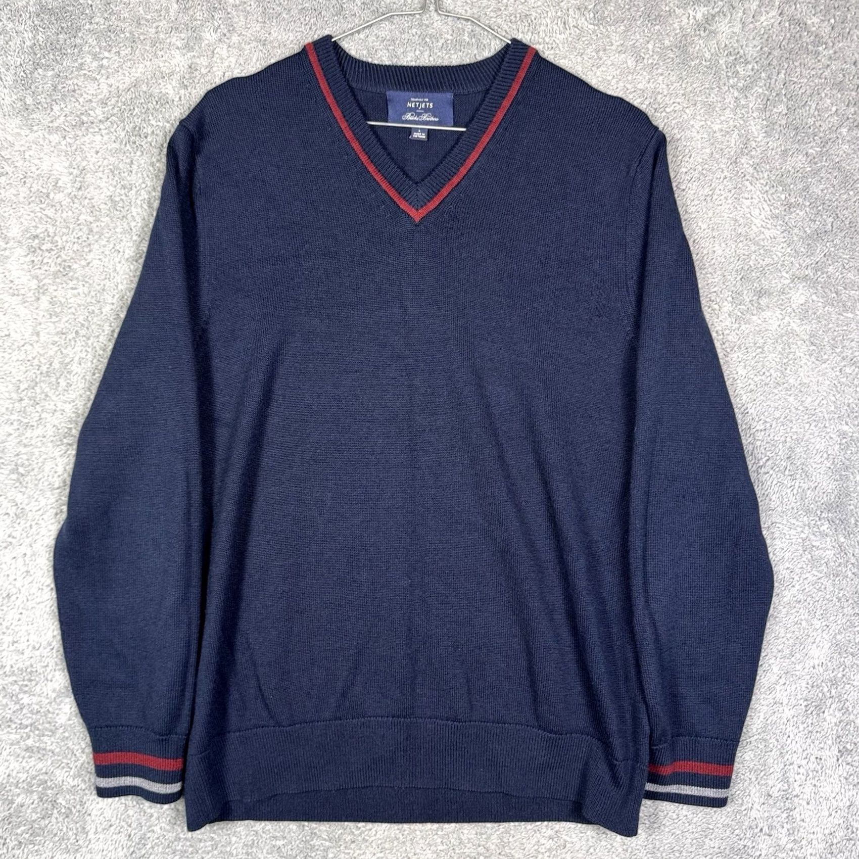 Brooks Brothers Brooks Brothers Merino Wool Sweater Mens L Netjets Stripe V Tennis Neck Long Sleeve Tight Knit Pullover Size US L / EU 52-54 / 3 - 3 Thumbnail