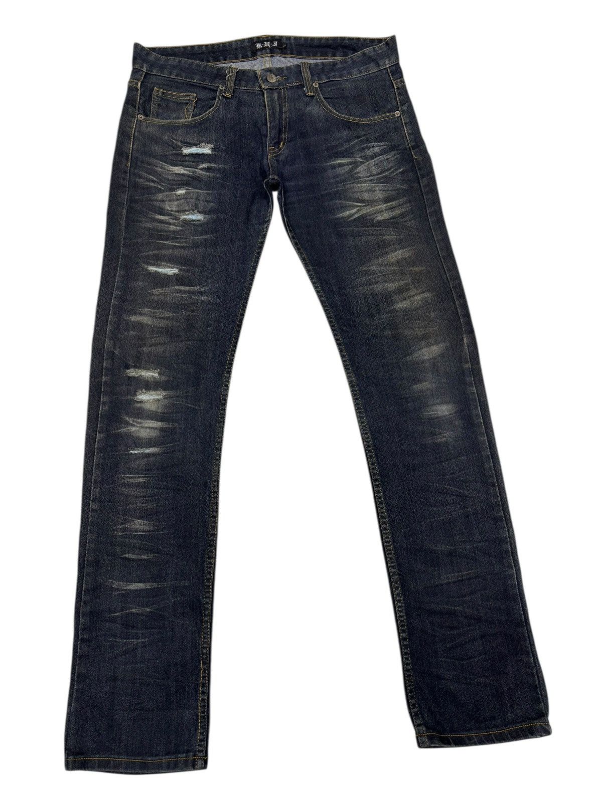 Kapital KUI Grunge Distressed Denim Jeans Straight Leg Fit Size US 34 / EU 50 - 3 Thumbnail