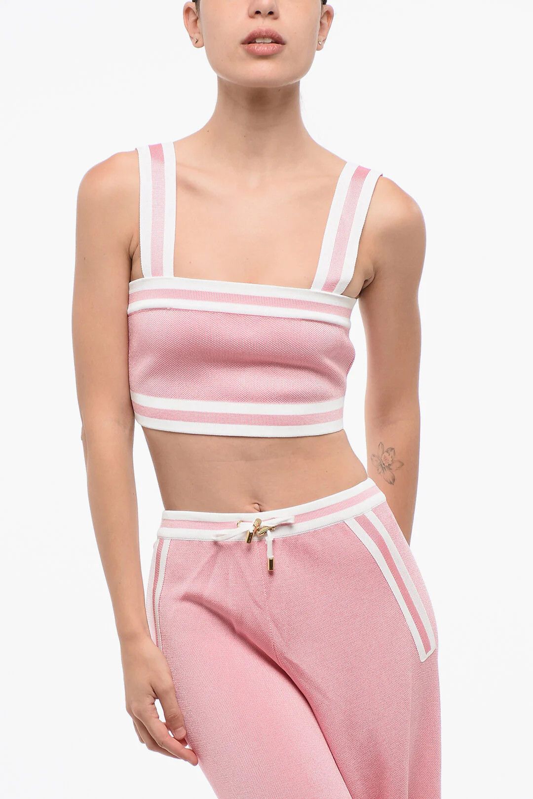 Balmain og1mm0326 Knit Crop Top in Pink Size M / US 6-8 / IT 42-44 - 1 Thumbnail