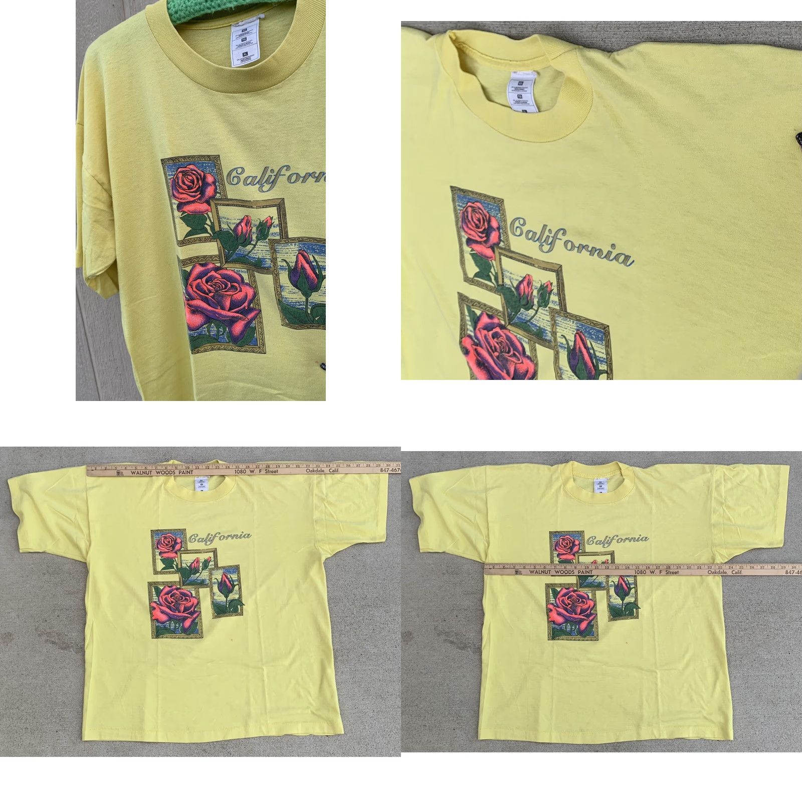 Vintage VINTAGE California T-Shirt Mens XL Yellow Rose Graphic Single Stitch Crew Neck Short Sleeve Roses Size US XL / EU 56 / 4 - 8 Thumbnail