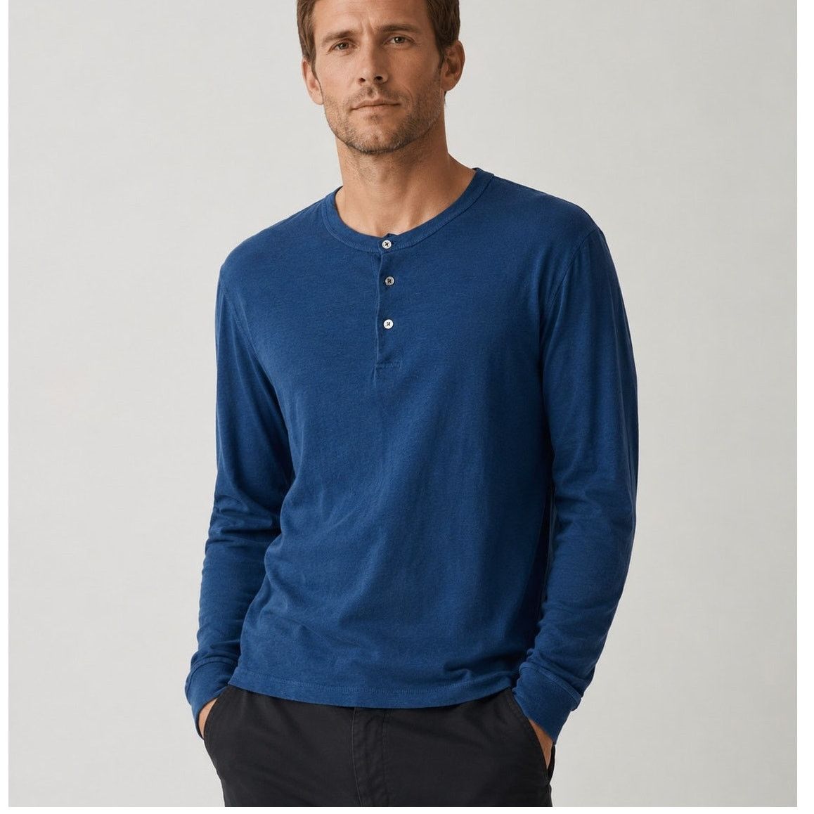 James Perse JAMES PERSE Standard Long Sleeve Henley Shirt Blue cotton 2 Size US M / EU 48-50 / 2 - 1 Thumbnail