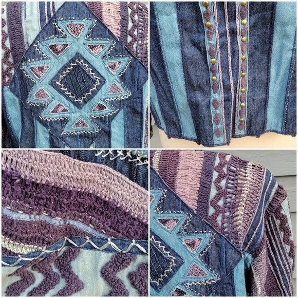 Vintage Vintage 90s y2k Denim Blue Purple Knit Crochet Studded Embro Size M / US 6-8 / IT 42-44 - 3 Thumbnail