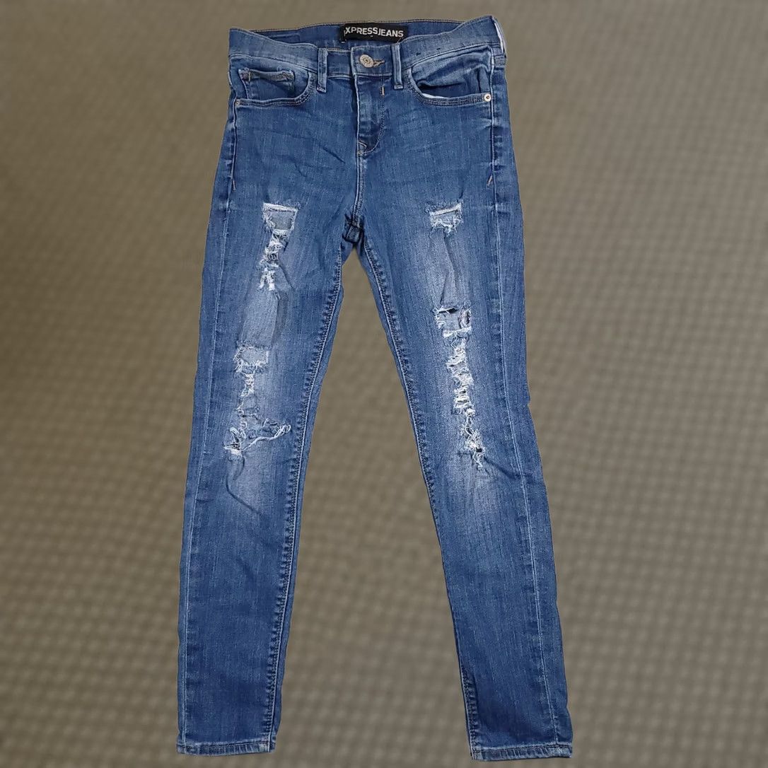 Express VINTAGE Express Jeans Skinny Ankle Mid Rise Destroyed Women's 2S Short Stretch Denim Size 26" / US 2 / IT 38 - 1 Thumbnail
