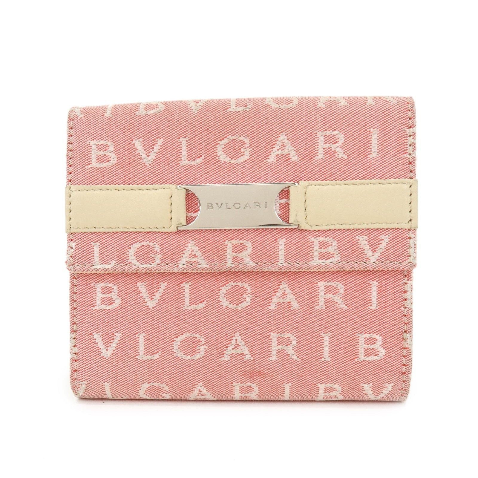 Bvlgari Bvlgari Logo Mania Canvas & Leather Compact Wallet Pink Size ONE SIZE - 1 Thumbnail