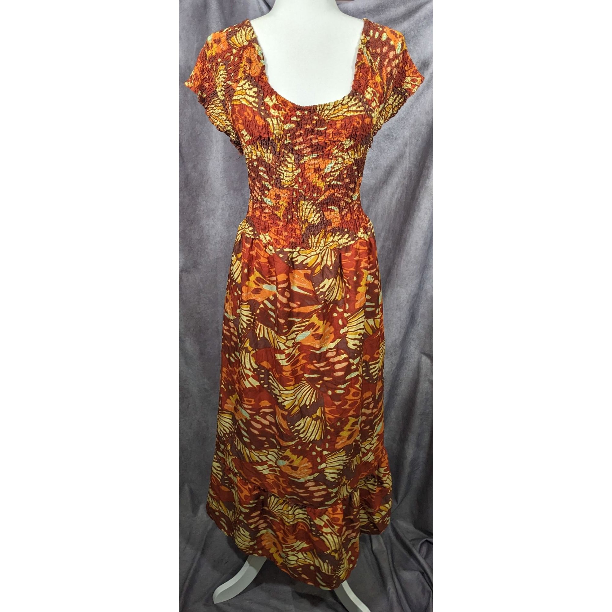 Other Bohemian Butterfly Ruched Brown And Orange Peasant Dress Size 3XL / US 20-22 - 4 Thumbnail