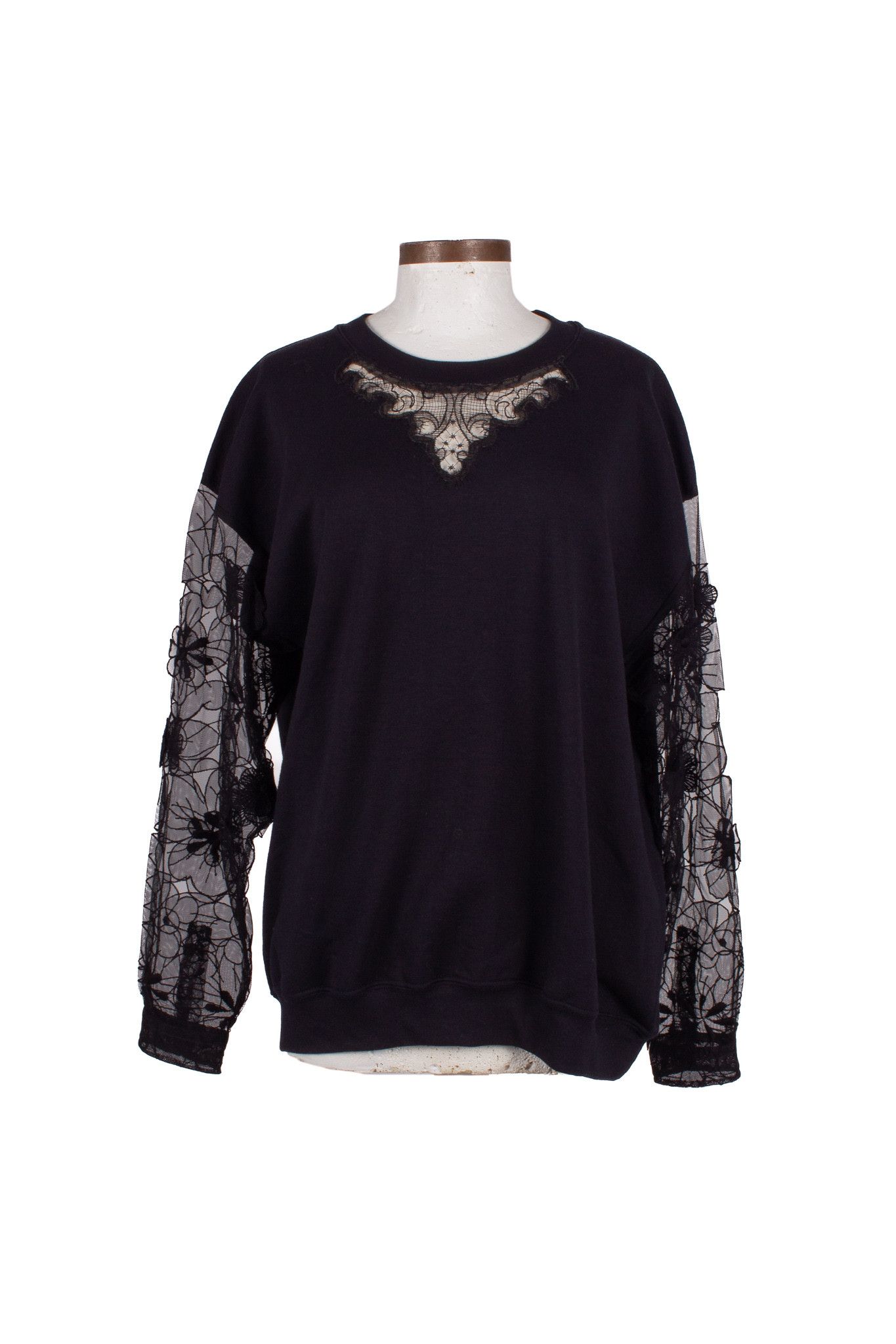 image of Alexis Mabille Black Cotton Lace Sleeves Sweatshirts, Men's (Size Large)
