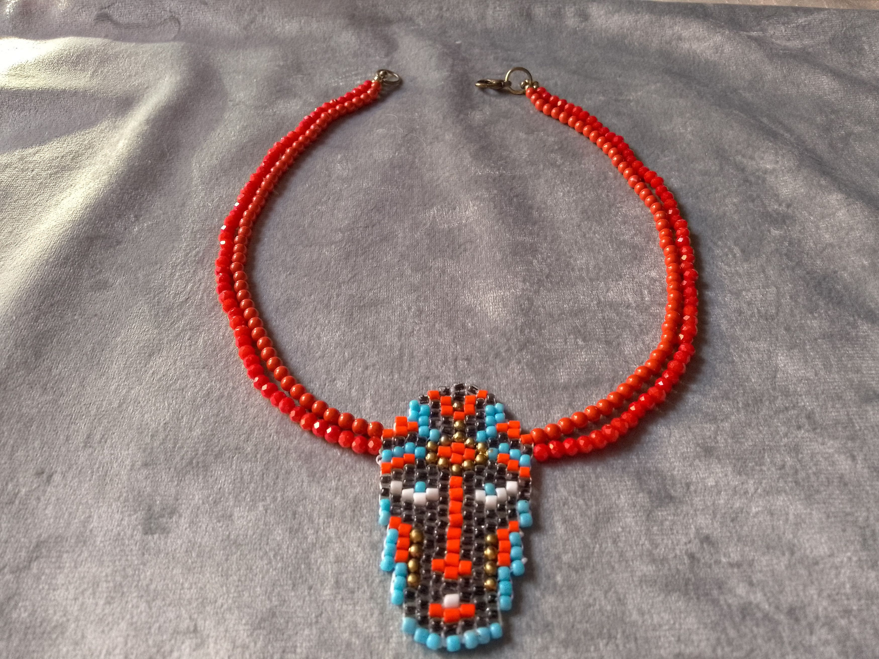 Handmade Necklace Red Ethnic Tribal Beaded Face Pendant Size ONE SIZE - 5 Thumbnail