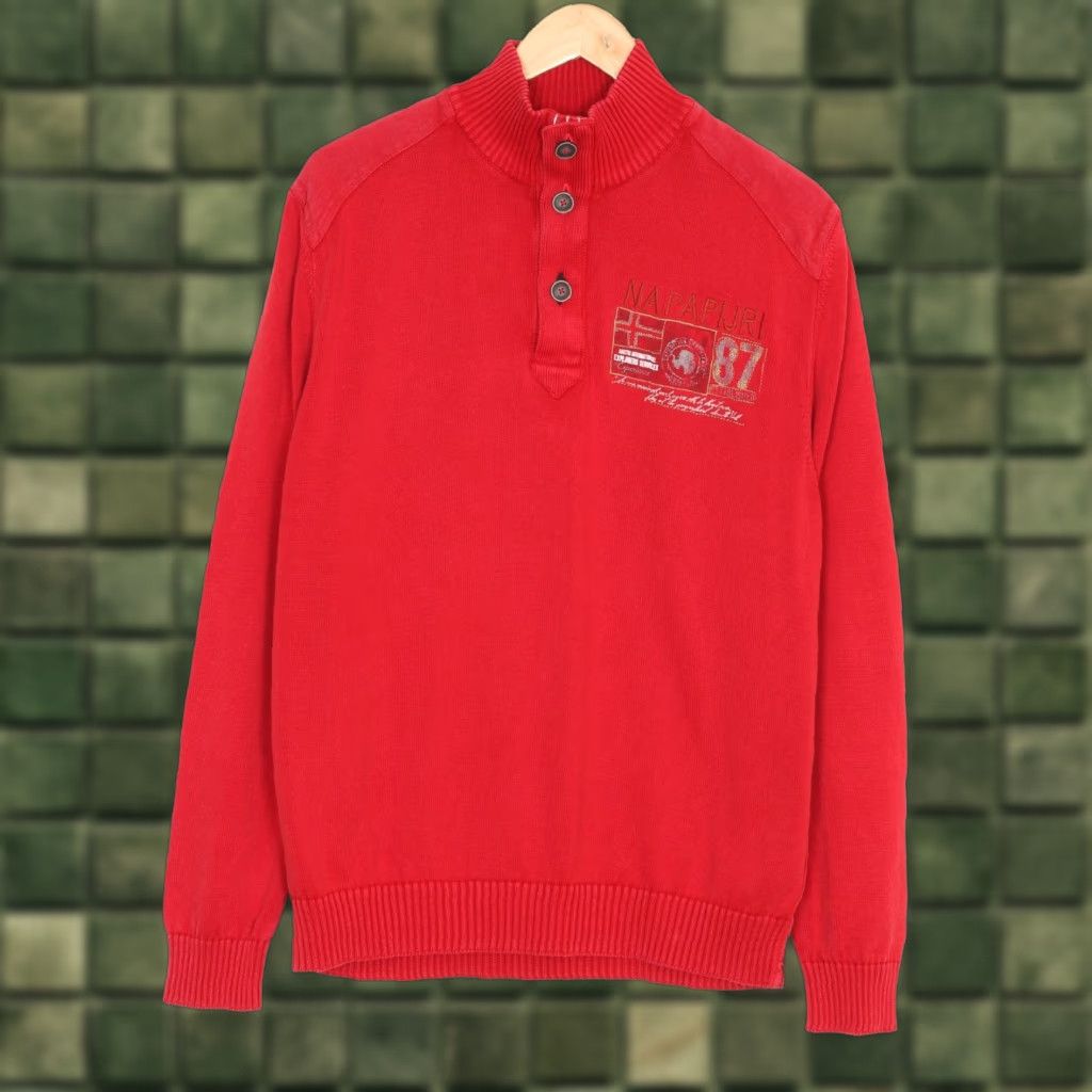 Napapijri Napapijri Jumper Sweater Men XL Red Cotton Buttons Down Neck Size US XL / EU 56 / 4 - 1 Thumbnail