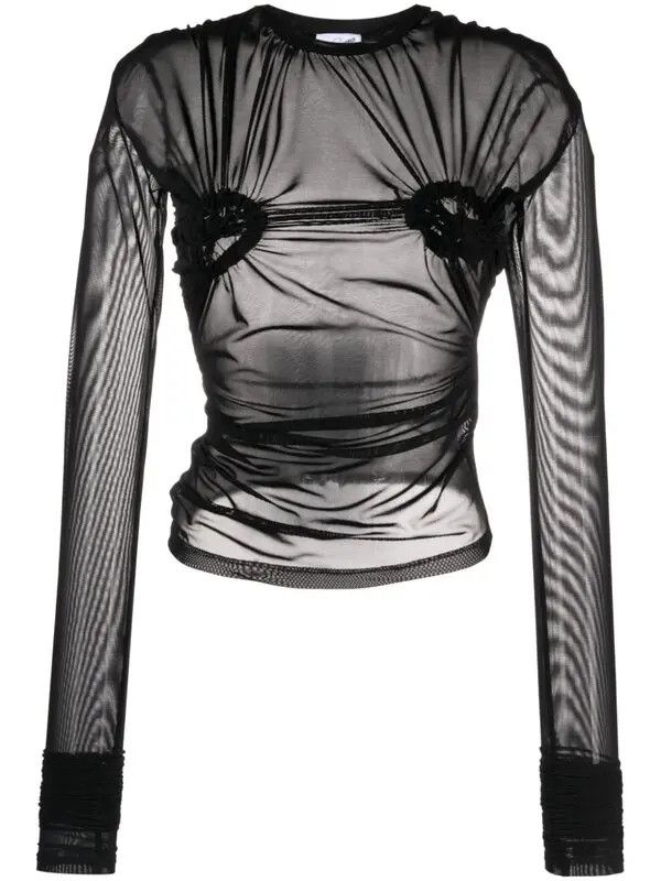 Vaquera Vaquera Ruched Nipples Mesh Top In Black Size XS / US 0-2 / IT 36-38 - 1 Thumbnail