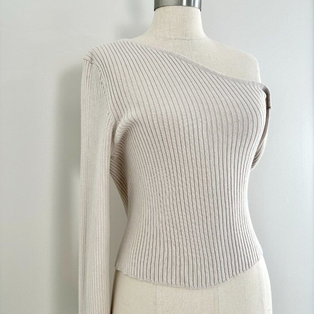 REVOLVE Silk Ivory Twist Sweater | Revolve Shae One Sleeve | Large Size L / US 10 / IT 46 - 4 Thumbnail