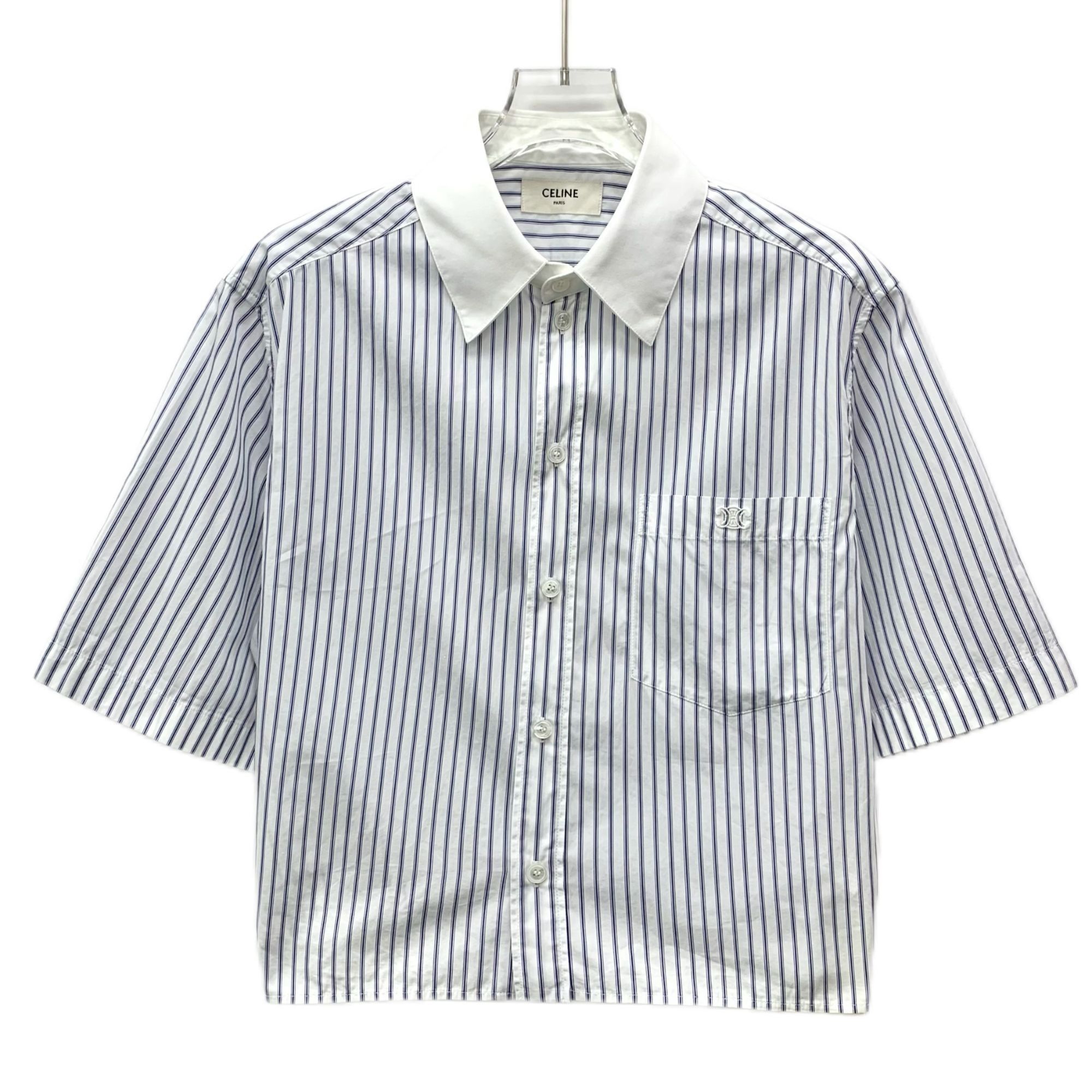 Celine Celine Light Blue Striped Triomphe Embroidered Cotton Polo S Size XS / US 0-2 / IT 36-38 - 1 Thumbnail