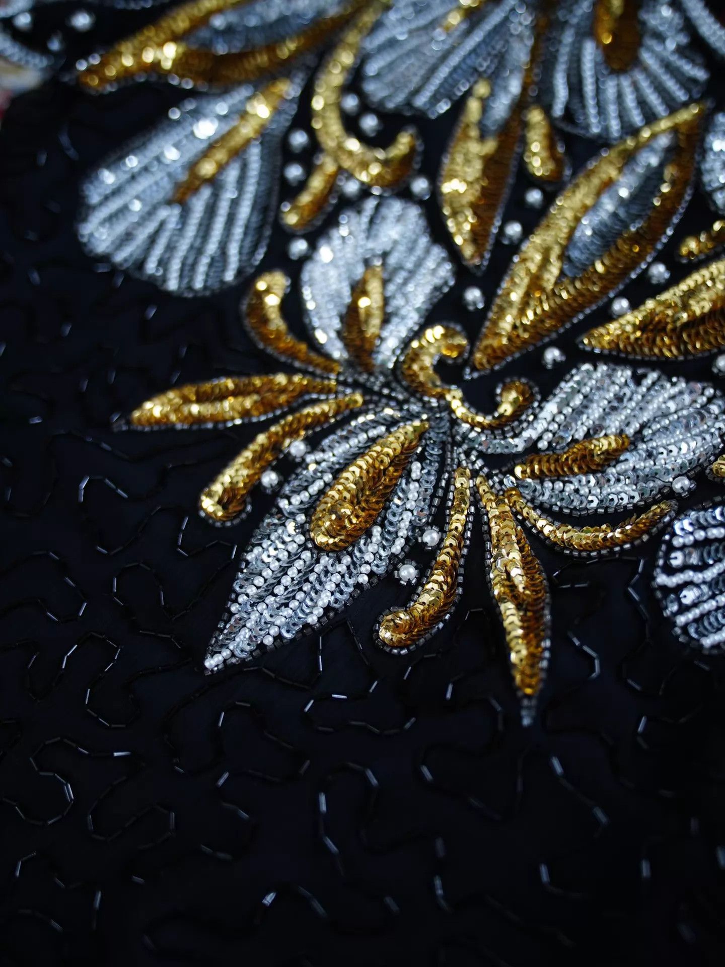 Other US Vintage Heavy Beaded Black & Gold Pearl Women's M Dress Size M / US 6-8 / IT 42-44 - 6 Thumbnail