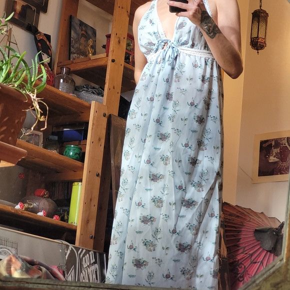 Vintage William Shiha Vintage Baby Blue Floral Print Slip Dress - M Size M / US 6-8 / IT 42-44 - 2 Thumbnail