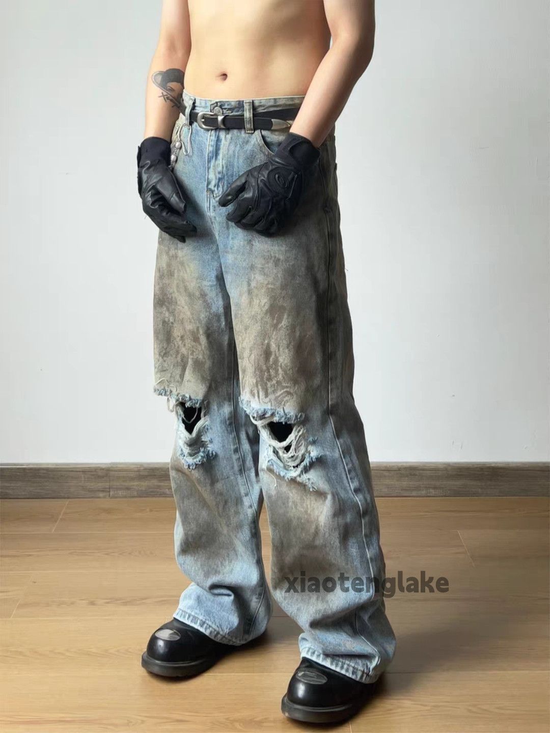 Jean xz washed faded punk grunge ripped Stain paint jeans Size US 32 / EU 48 - 7 Thumbnail