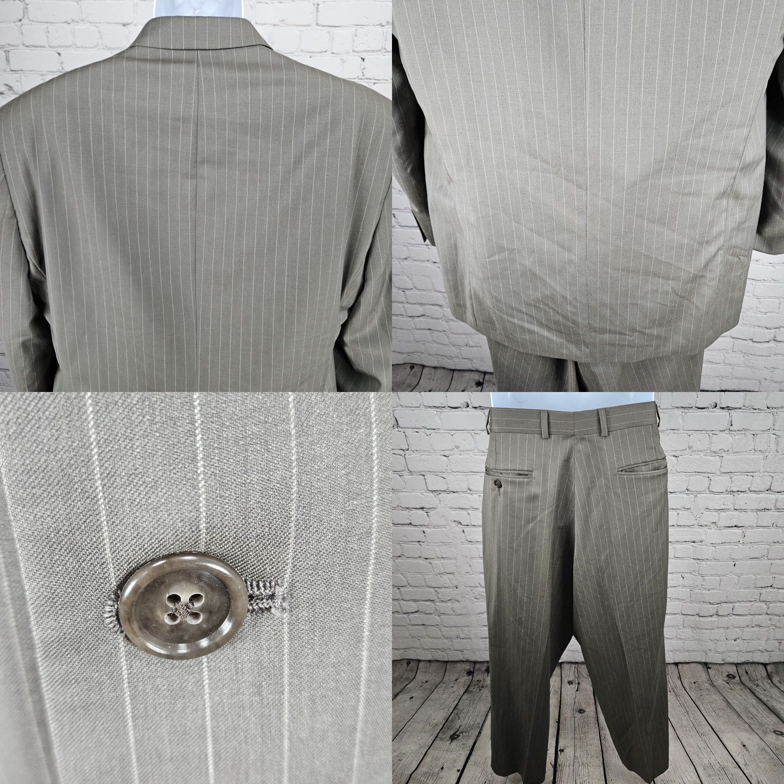 Calvin Klein Calvin Klein Grey 100% Wool Striped Full Pant Suit 2 Piece Set 42R Mens Suit Shirt? Size 42R - 9 Thumbnail