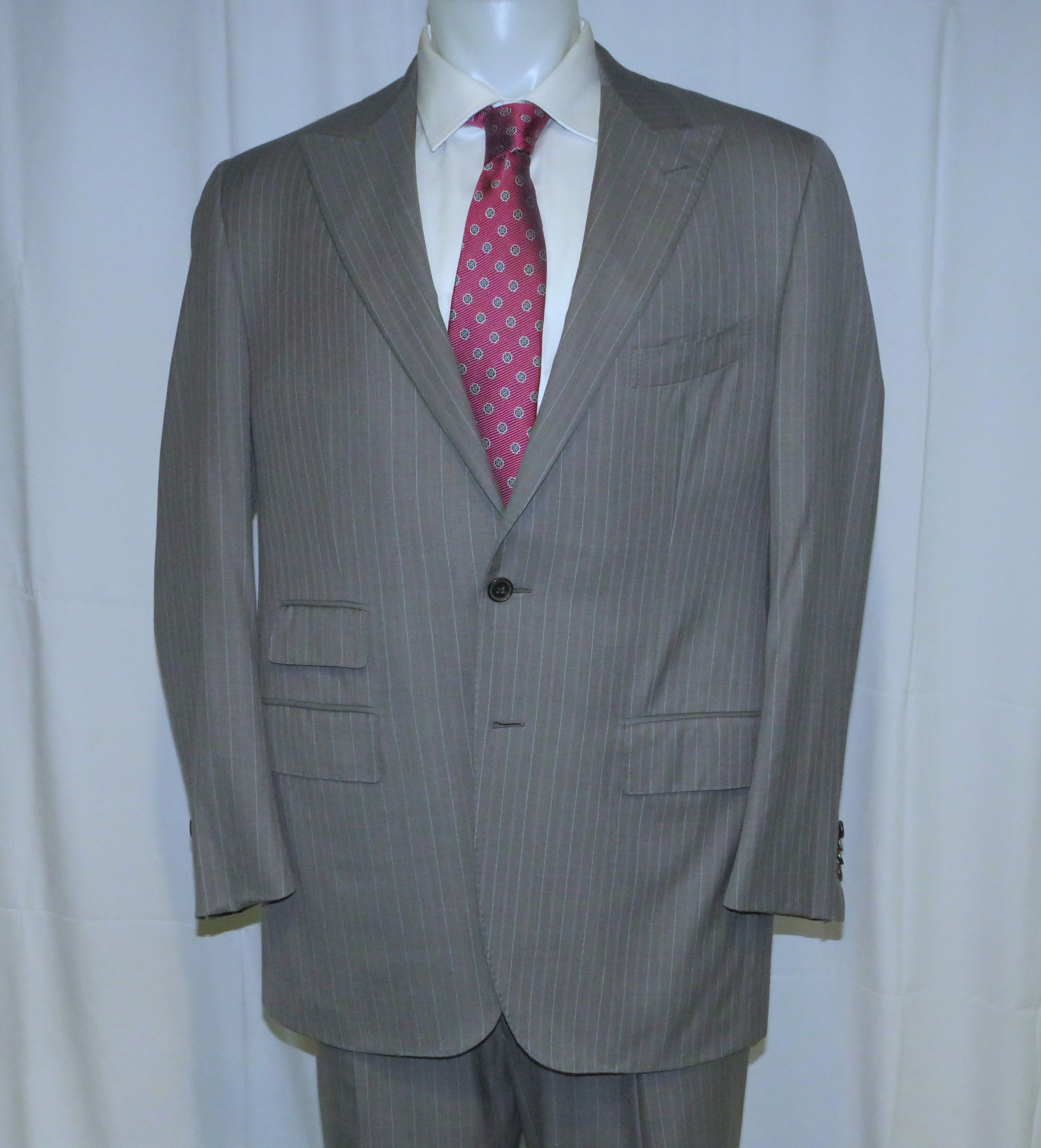 Other Marcello Vero Gray Striped Bespoke Two Button Suit 43R Size 42R - 3 Thumbnail