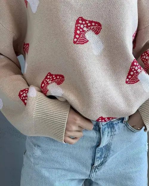 Japanese Brand Women Mushroom Printed Sweater 2023 Autumn Size ONE SIZE - 5 Thumbnail