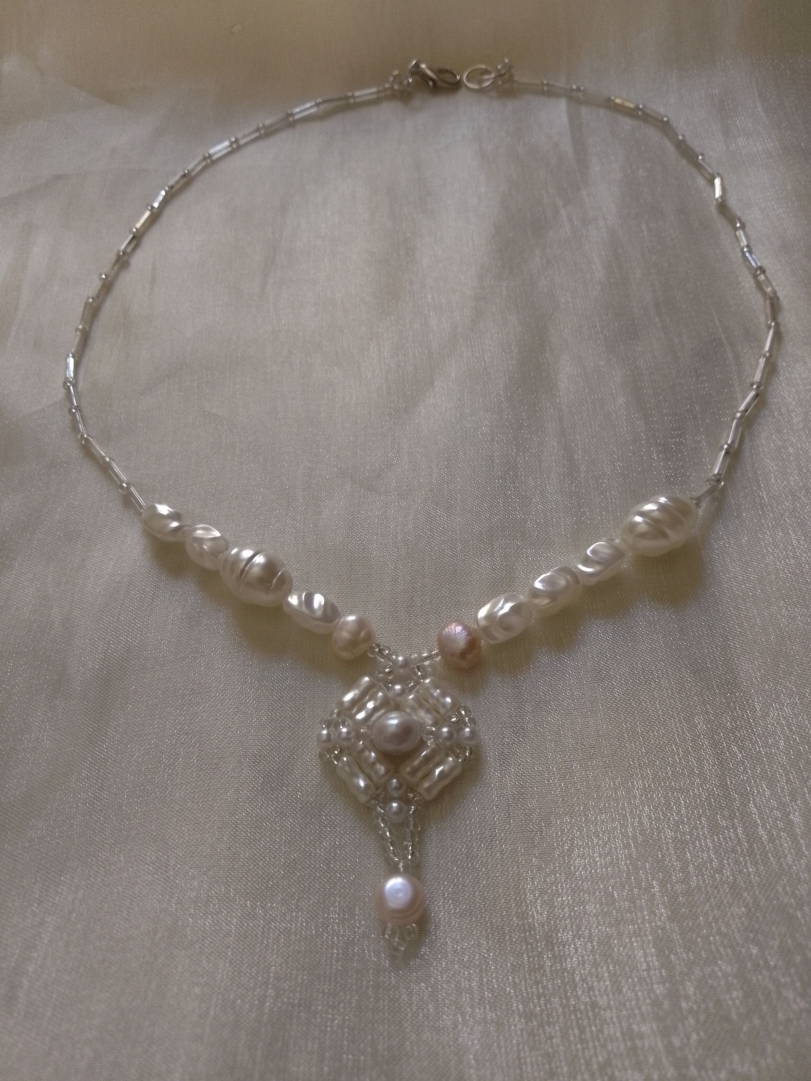 Handmade Glam necklace with pendant Natural freshwater pearls Size ONE SIZE - 3 Thumbnail