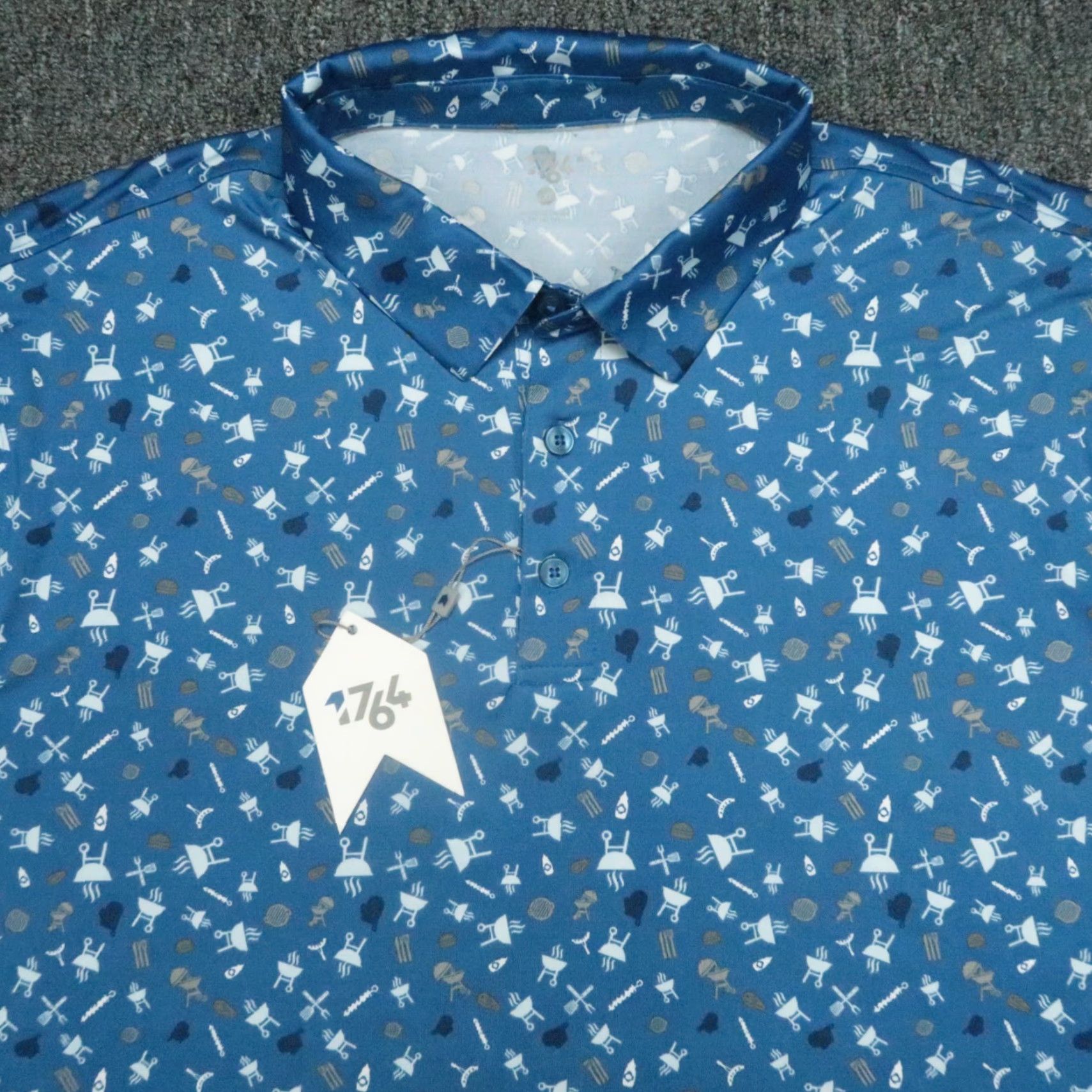 Vintage 1764 Shirt Men XXL Blue White BBQ Grilling Cookout Short Sleeve Performance NWT Size US XXL / EU 58 / 5 - 2 Thumbnail