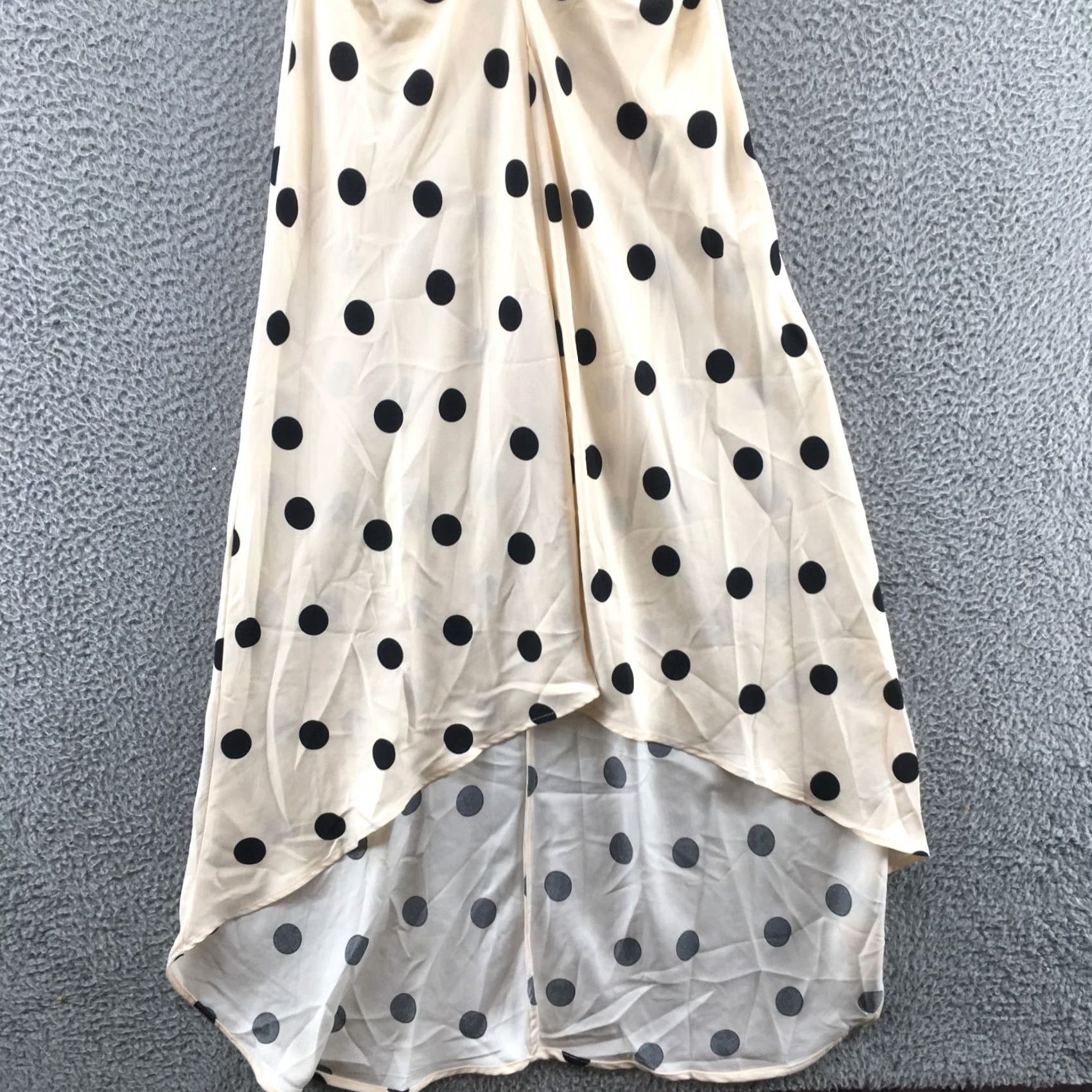 Vintage A New Day Midi A-Line Dress Womens S Beige Polka Dot Ruched Puff Sleeve V-Neck Dress Size S / US 4 / IT 40 - 3 Thumbnail