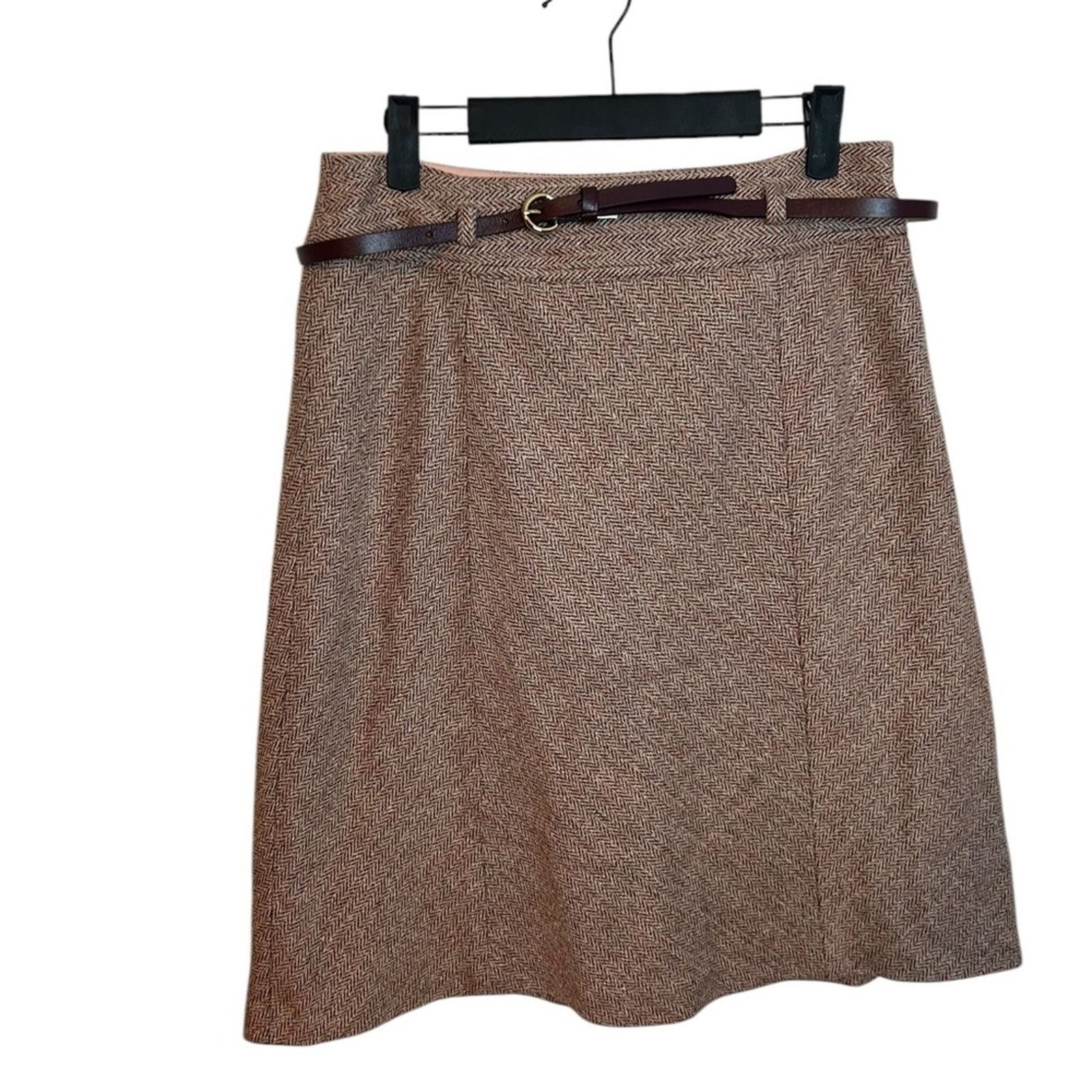 Ann Taylor Ann Taylor Tan Wool Leather Belted A-Line Skirt Size 27" / US 4 / IT 40 - 1 Thumbnail