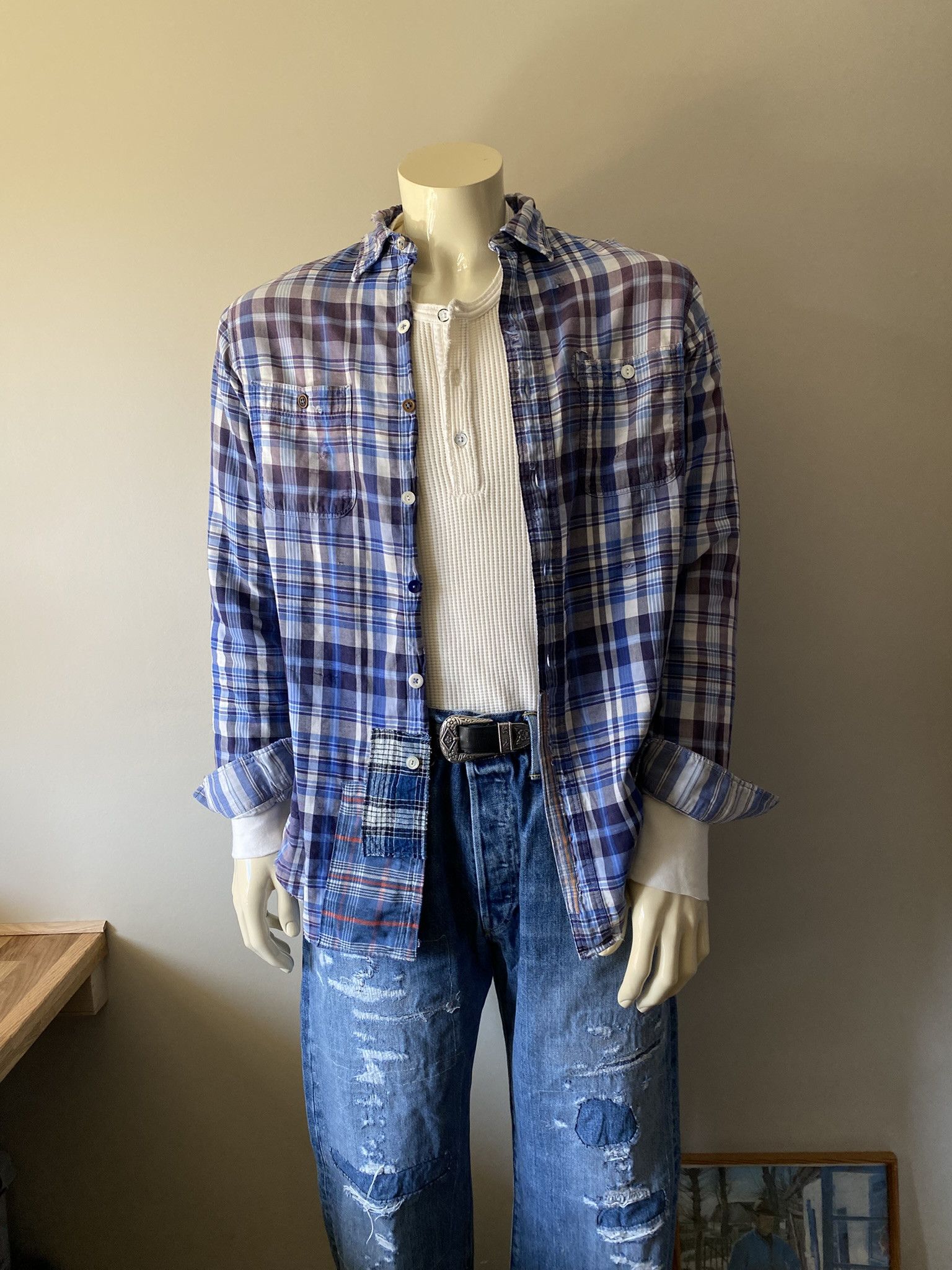 Vintage Sunfade & Repair Double Cloth Flannel Shirt Size US S / EU 44-46 / 1 - 1 Thumbnail