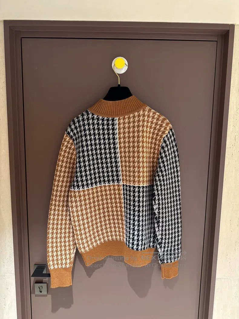 Hermes Hermes Houndstooth Color Blocked Mock Neck Sweater Size XS / US 0-2 / IT 36-38 - 7 Thumbnail