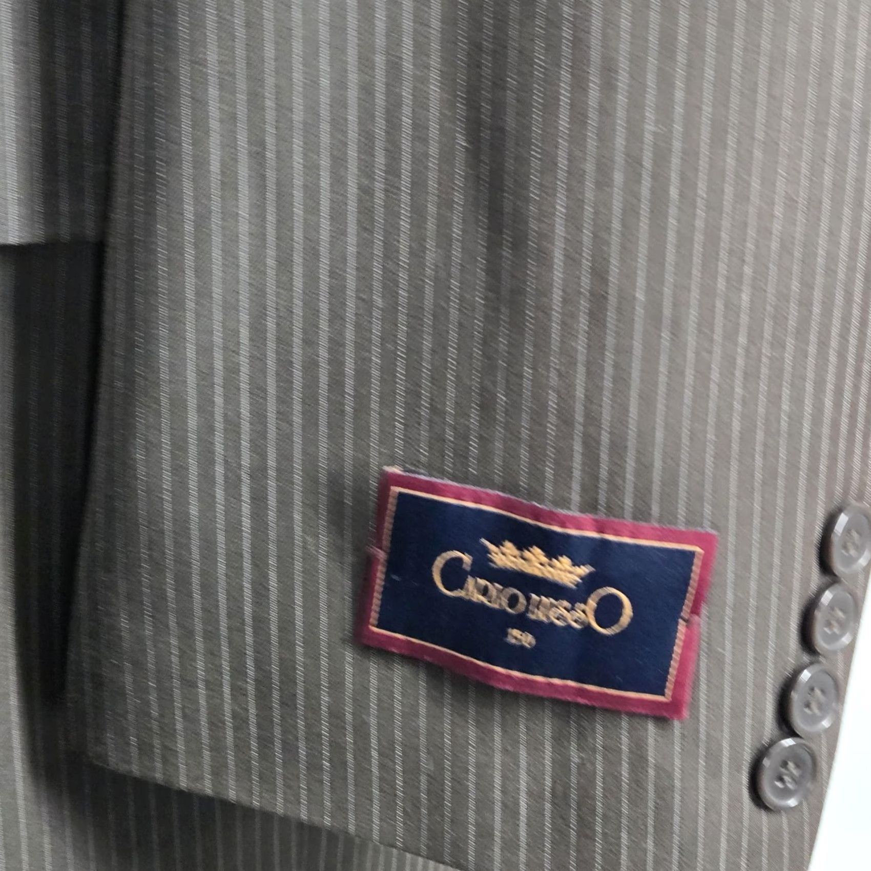 Vintage Carlo Lusso Suit Jacket Mens 48L Brown Striped Polyester Rayon 3 Button Notch Lapel Long 2 Piece Business Formal Jacket Size 48R - 3 Thumbnail