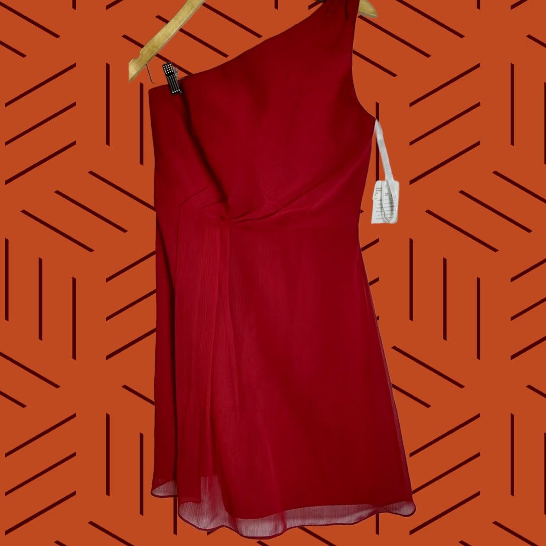 Vintage NWT New title: David'S Bridal Red One Shoulder Knee Length Women Size 8 Dress - Solid Polyester Size M / US 6-8 / IT 42-44 - 1 Thumbnail
