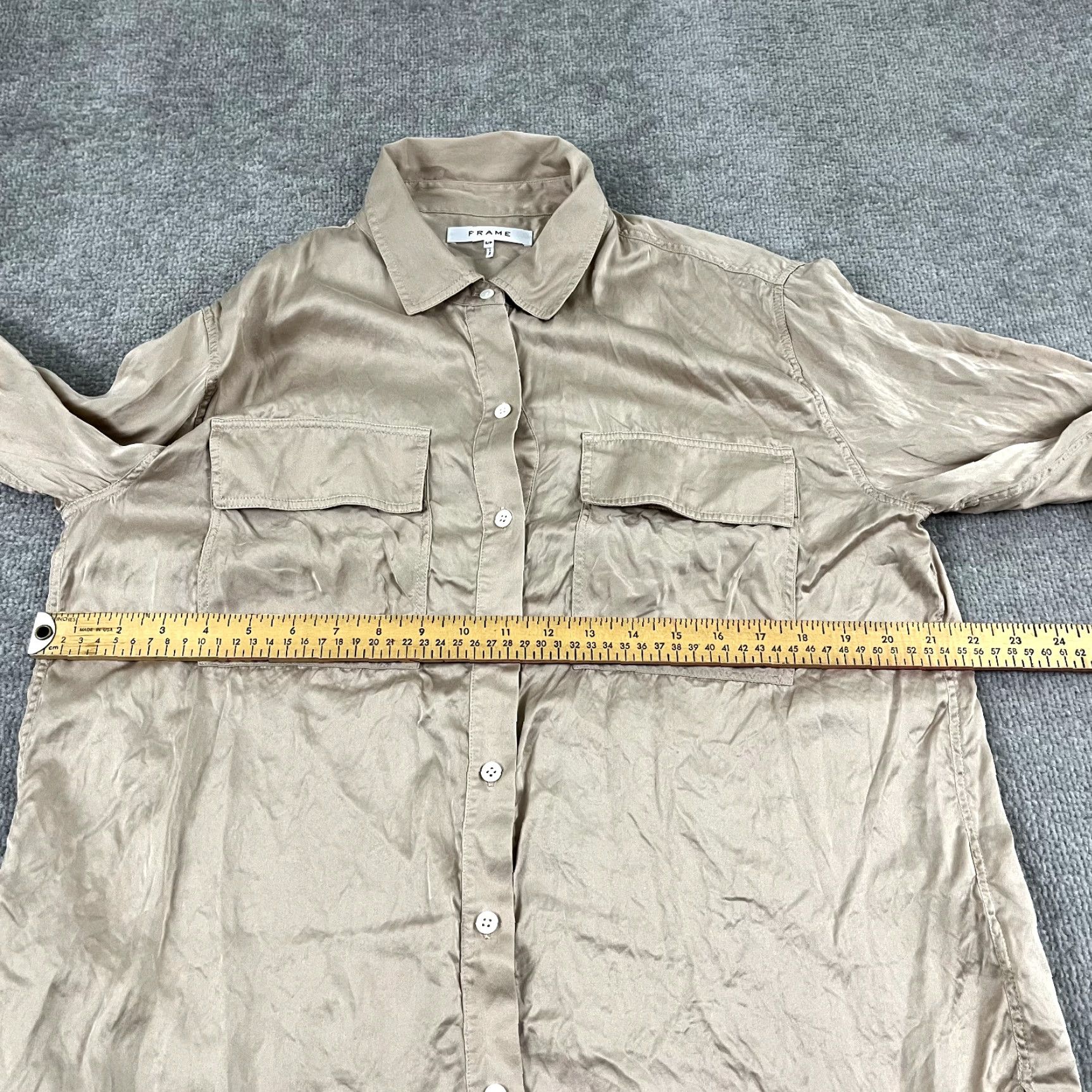 Frame VINTAGE FRAME Shirt Womens Small 100% Silk Button-Up Brown Regular L/S Pockets 90s? Size S / US 4 / IT 40 - 6 Thumbnail