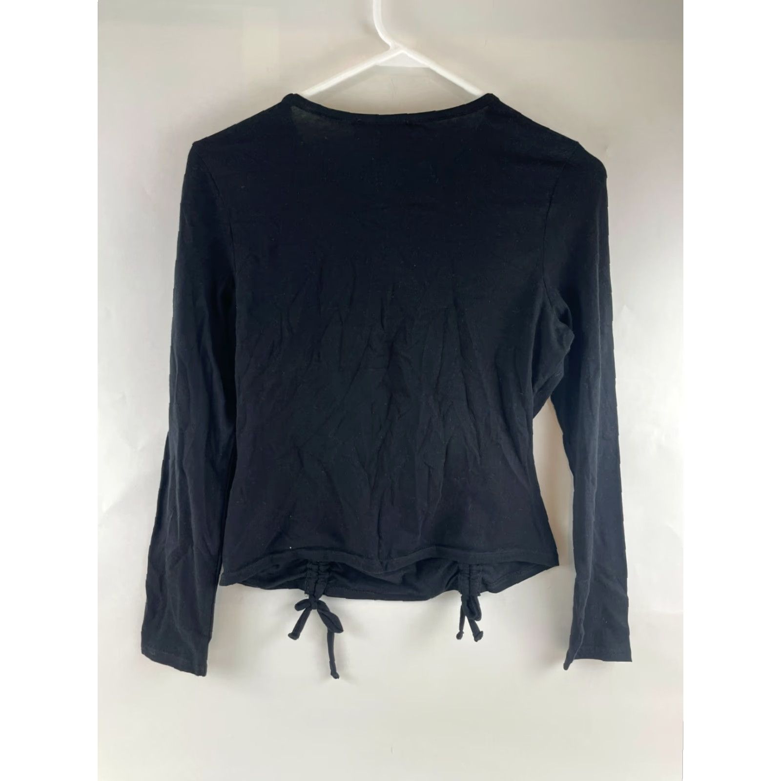 Vintage Derek Heart Shirt Ruched Medium Black Long Sleeve Cinch Drawstring Crewneck NWOT Ladies Shirt Size M / US 6-8 / IT 42-44 - 2 Thumbnail