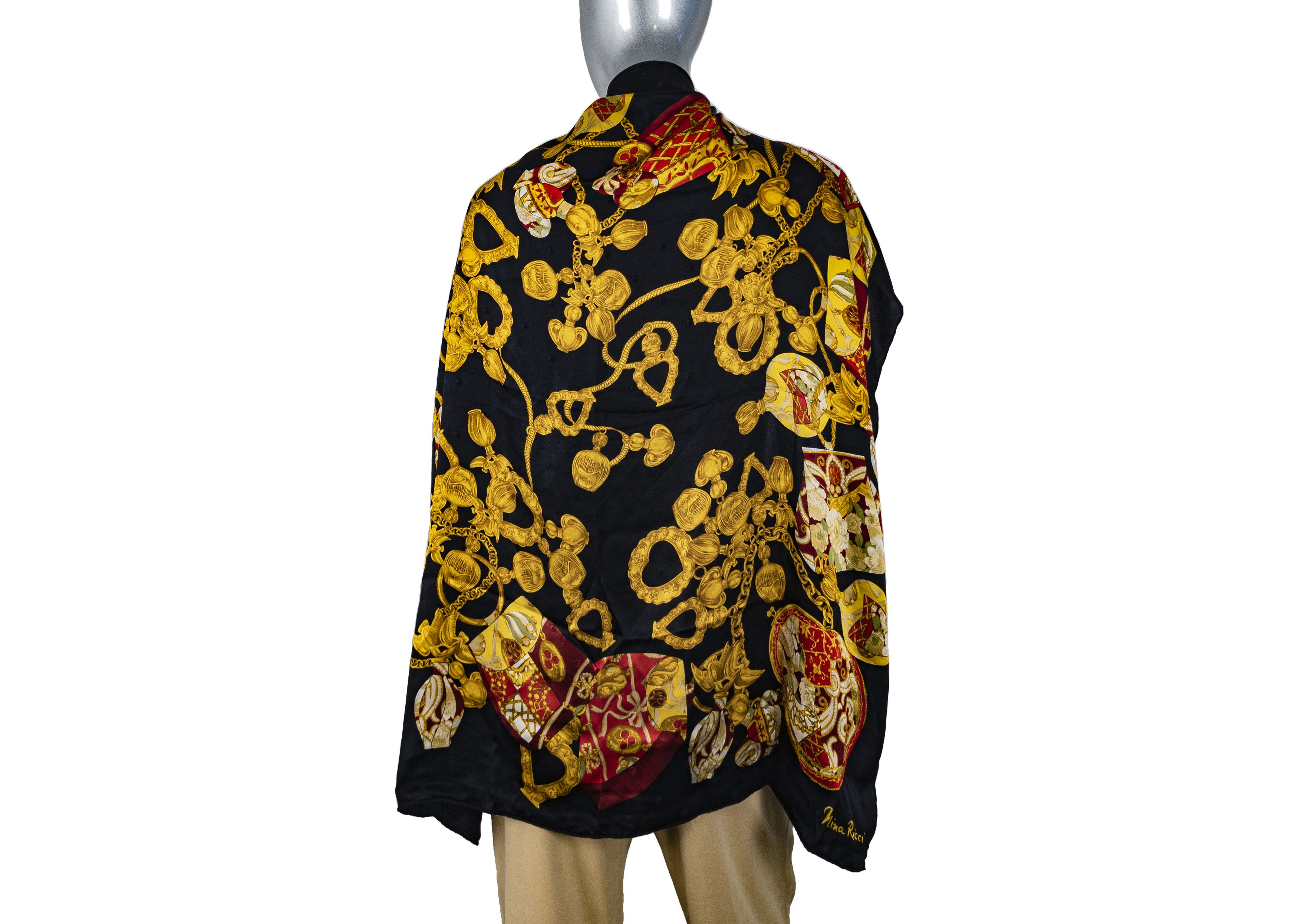 Nina Ricci Vintage 80s Nina Ricci black-gold big silk scarf shawl Size ONE SIZE - 5 Thumbnail