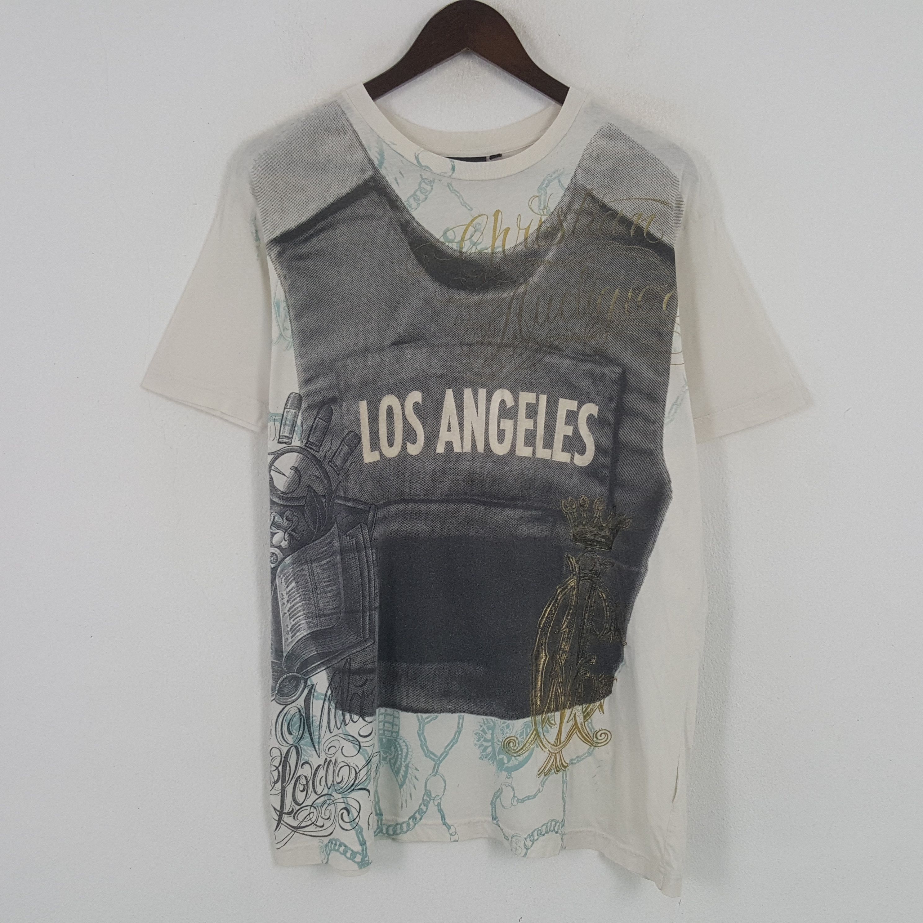 Christian Audigier × Designer × Vintage Vintage Christian Audigier Los Angeles Shield Tshirt Size US L / EU 52-54 / 3 - 3 Thumbnail