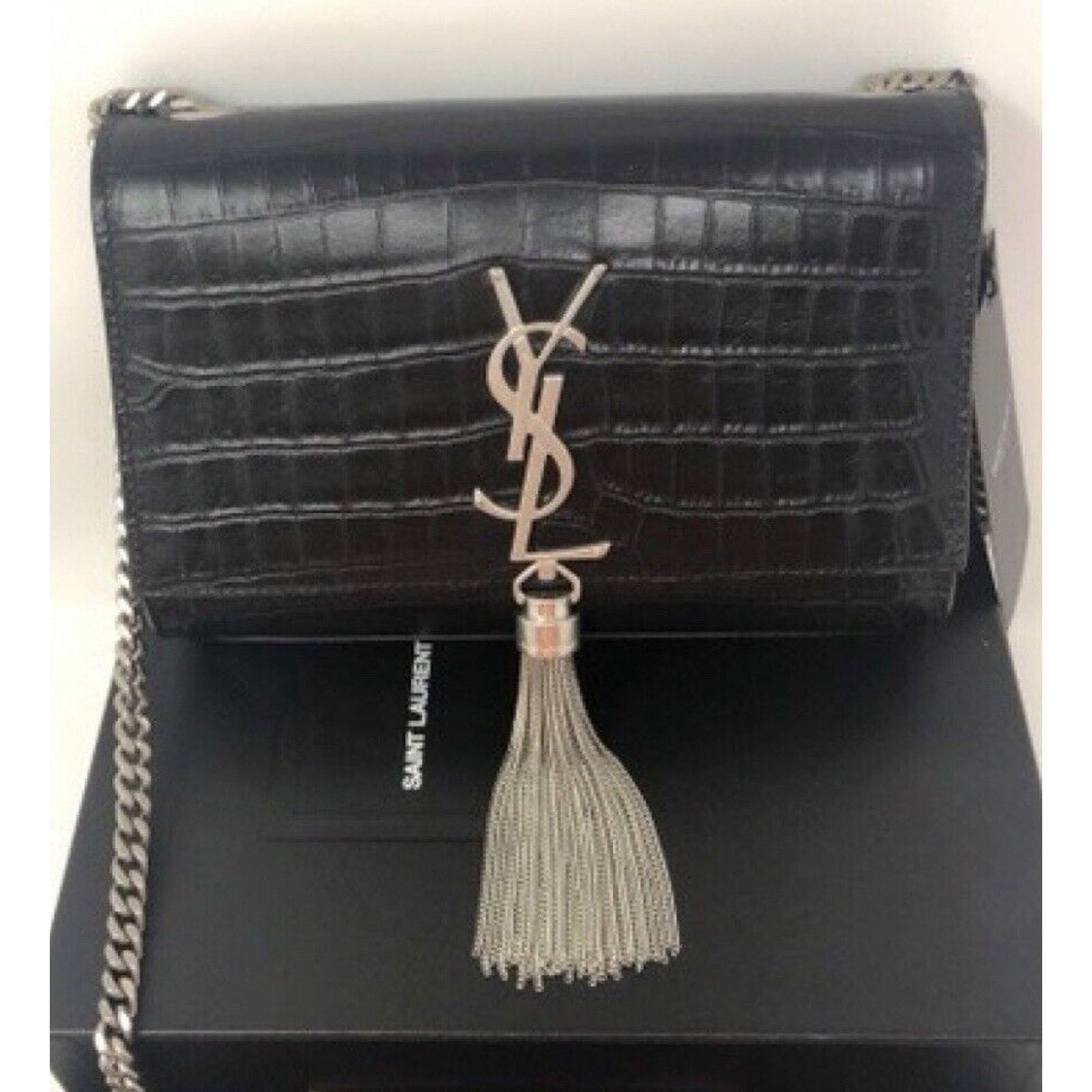Yves Saint Laurent YSL Saint Laurent Kate Silver Hardware Embossed Croc Tassel Size ONE SIZE - 3 Thumbnail