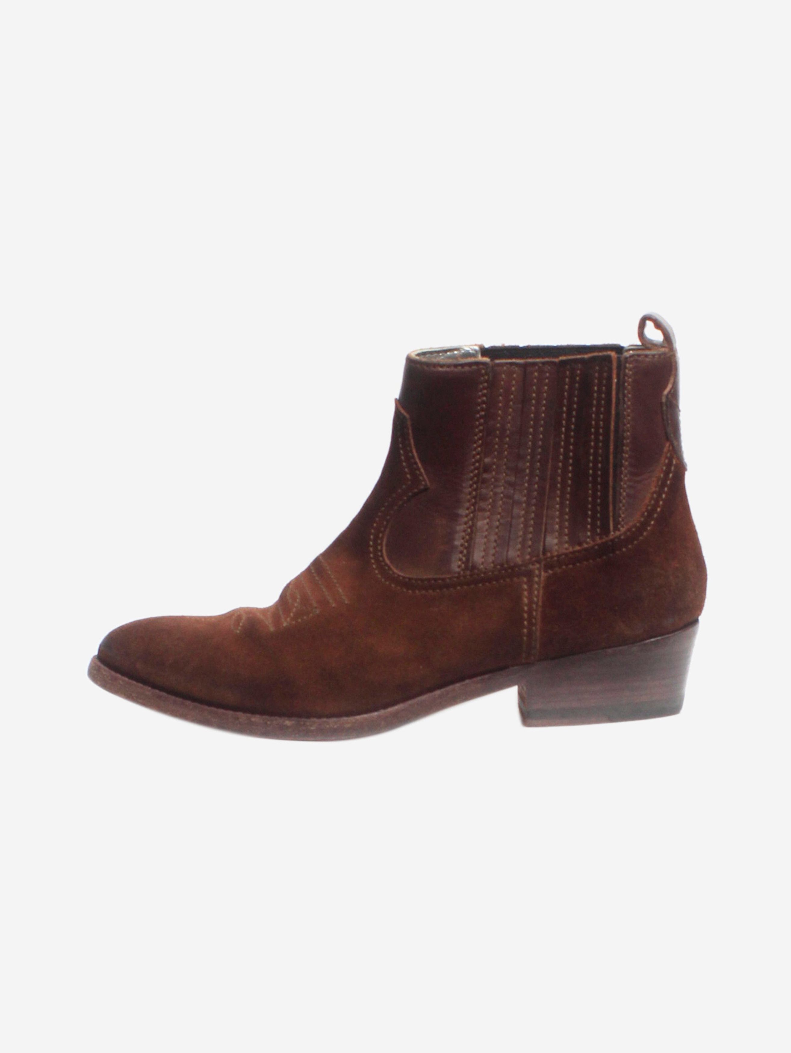 Brown suede western ankle boots - size EU 37