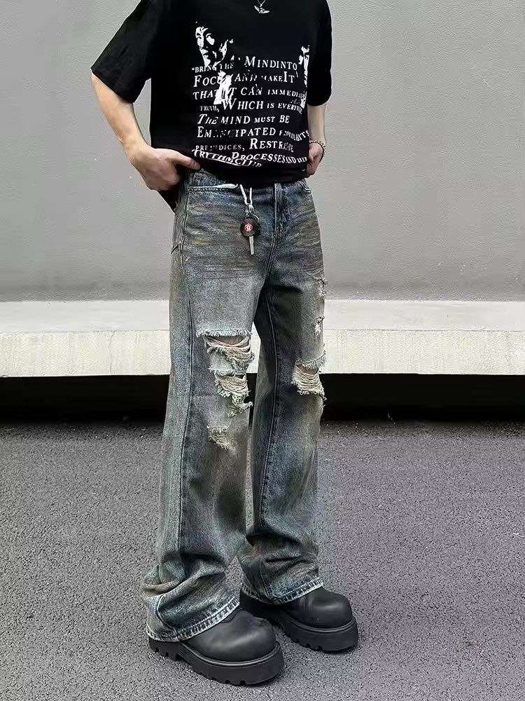 Vintage Dirty Blue Distressed Hole Jeans Unisex