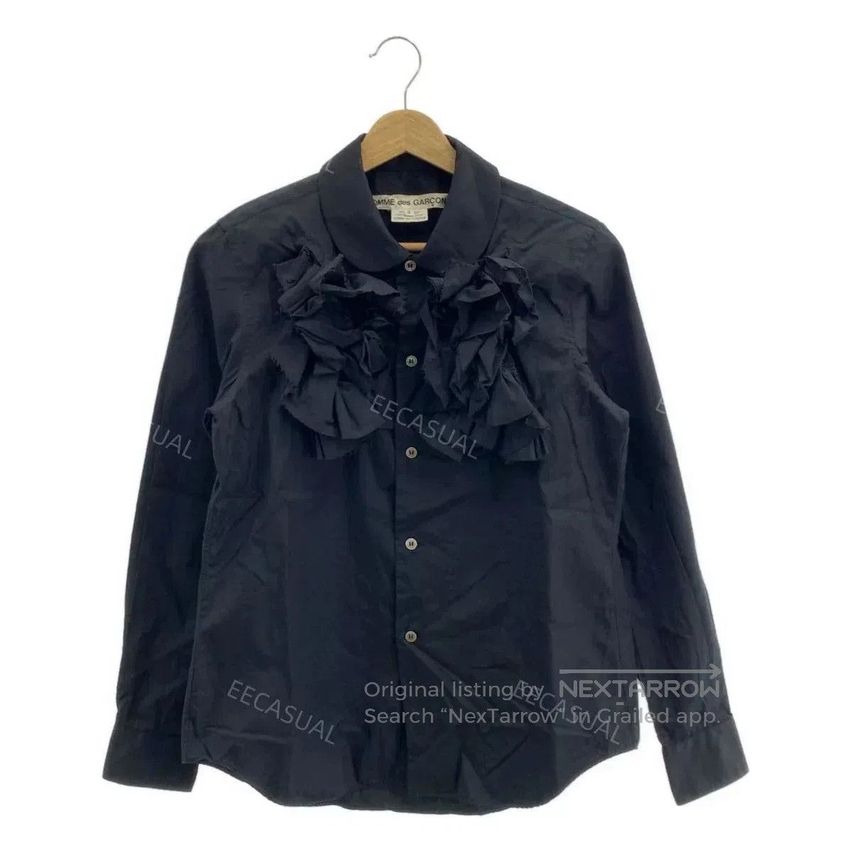 Black Cotton Frill Trim Women's Shirt.