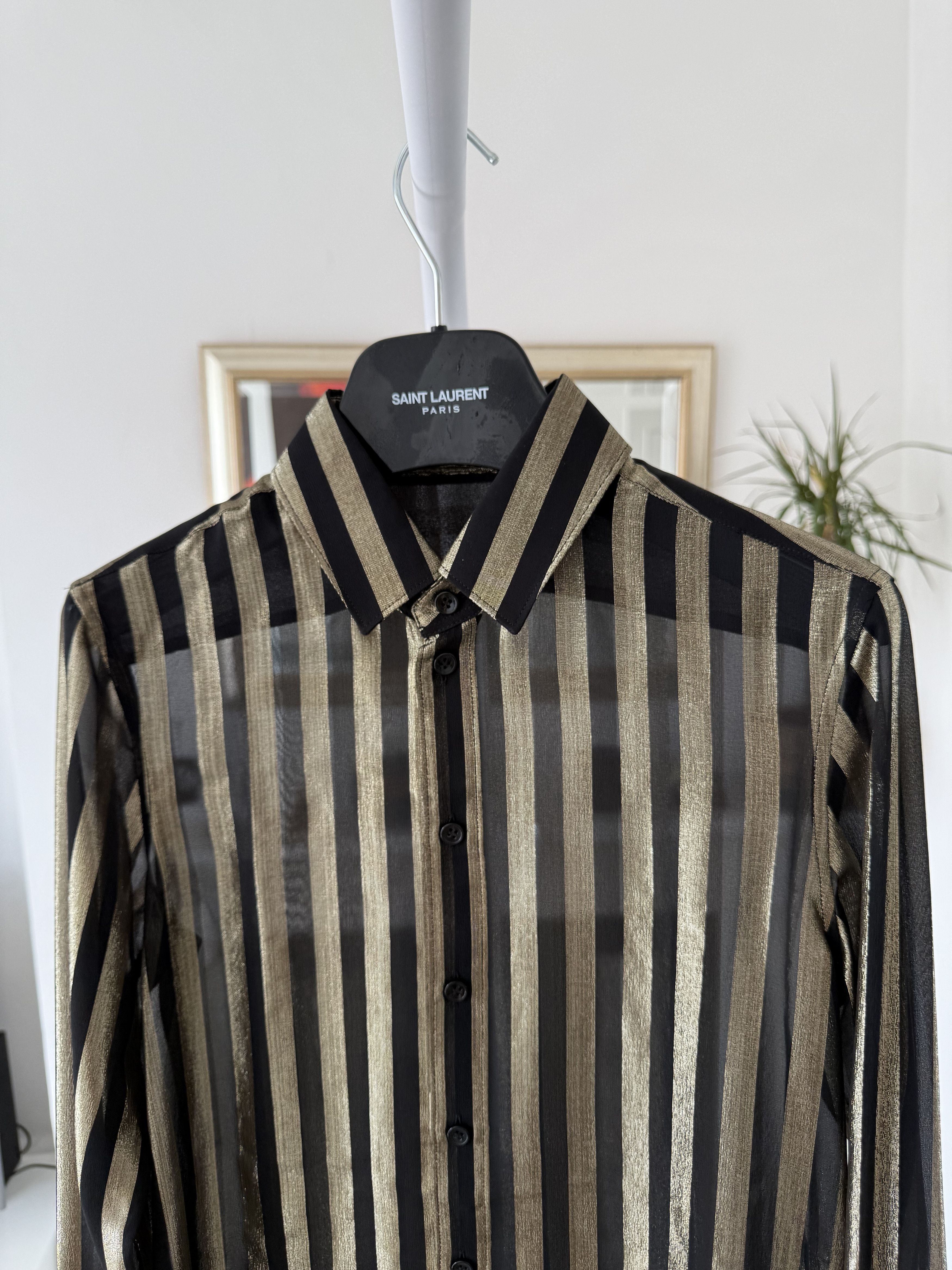 Saint Laurent Paris FW19 Saint Laurent Runway Striped Gold Silk Shirt Size XS / US 0-2 / IT 36-38 - 8 Thumbnail