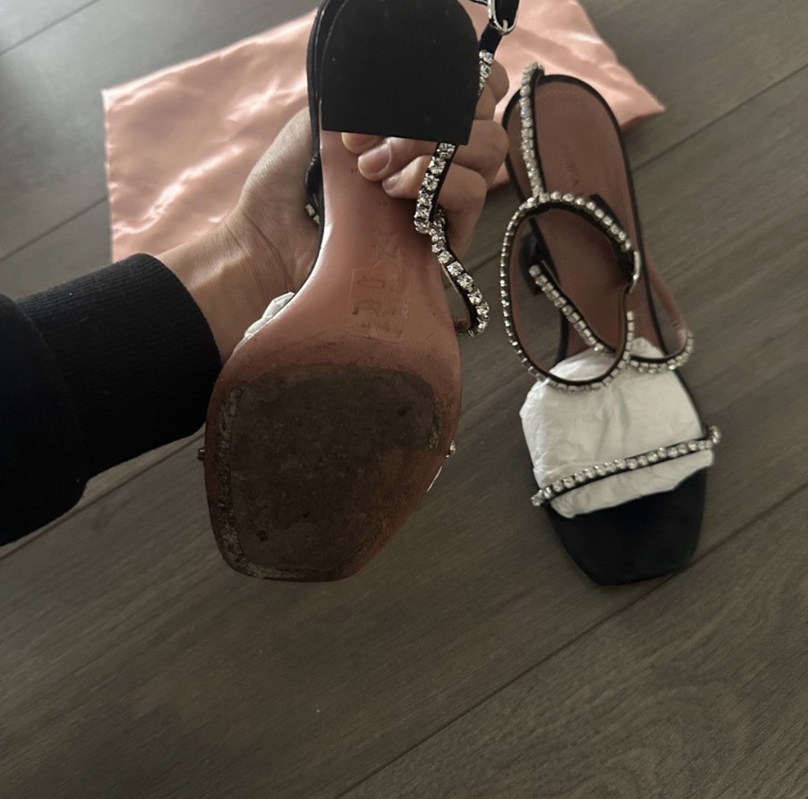 Amina Muaddi Amina Muaddi Gilda 95mm Rhinestone-Embellished Suede Sandals Size US 8 / IT 38 - 4 Thumbnail