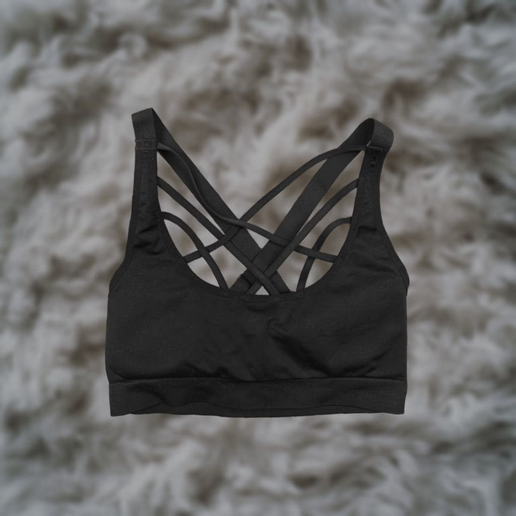 Vintage Victoria Sport Sports Bra Womens XS Black Strappy Crossback Padded Adjustable Size ONE SIZE - 1 Thumbnail