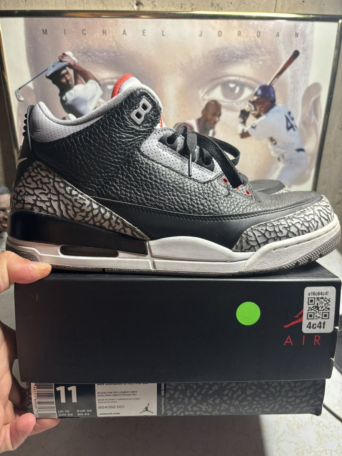 Jordan Brand Jordan 3 Retro Black Cement 2018 Size US 11 / EU 44 - 1 Thumbnail