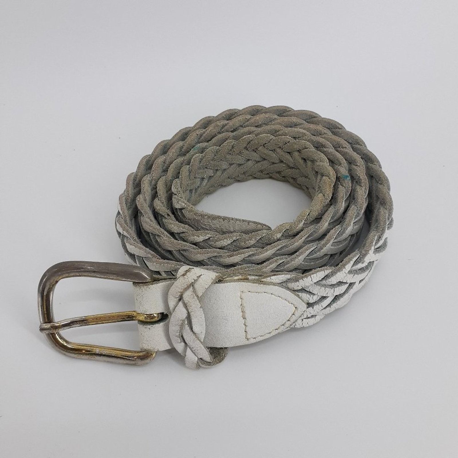 Other Vintage 80s White Genuine Leather Belt Women's Large Single Size ONE SIZE - 12 Thumbnail